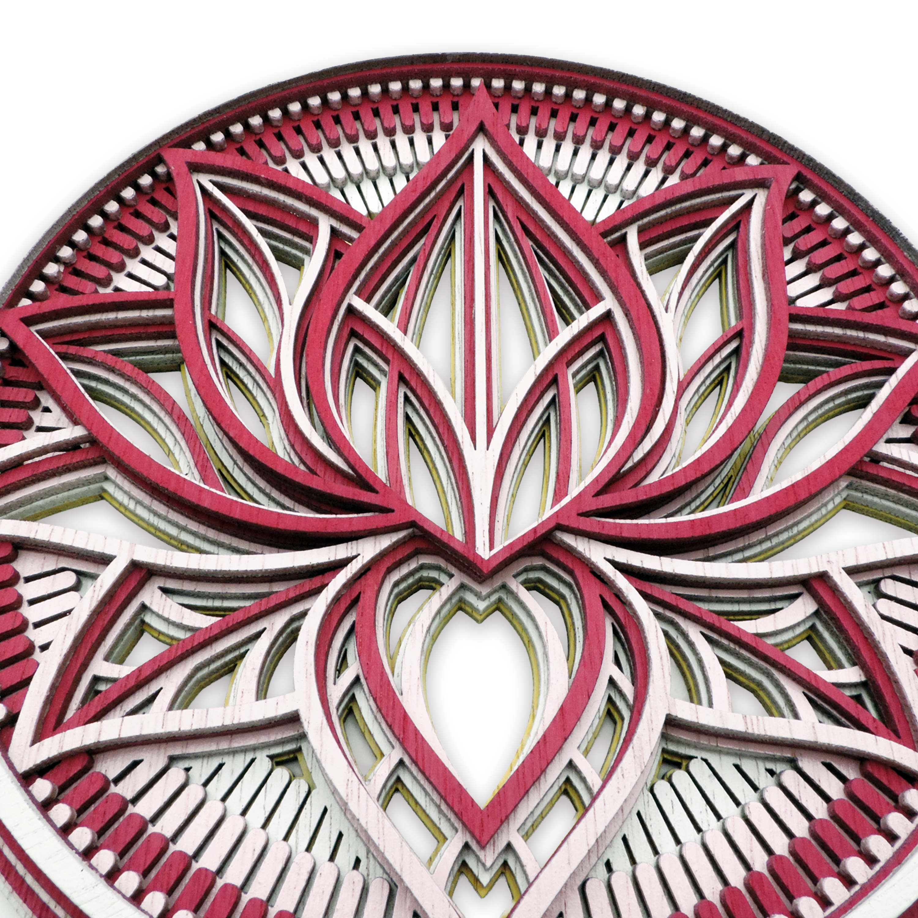 Multilayer 3D laser-cut lotus mandala wall art, Baltic Birch Plywood