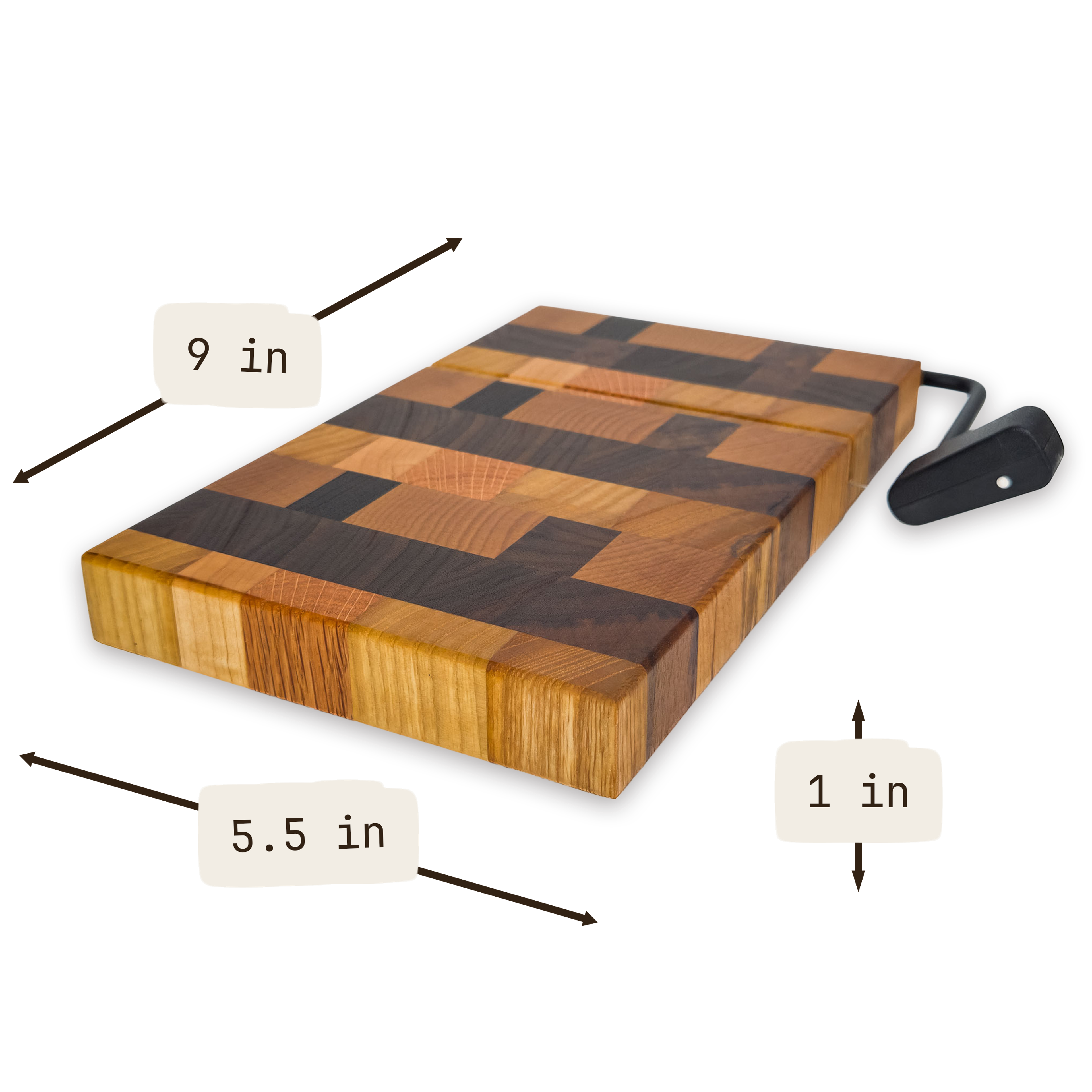 End grain oak, cherry & walnut cheese slicer board with wire cutter, oiled hardwood
