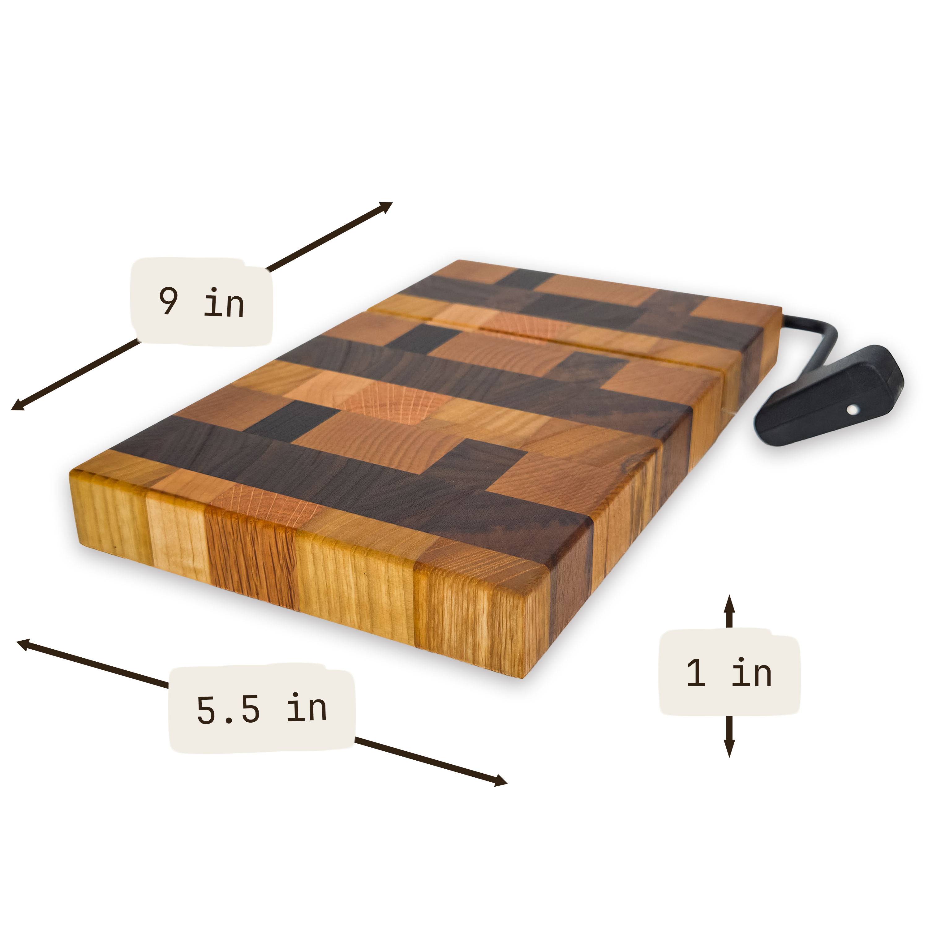 End grain oak, cherry & walnut cheese slicer board with wire cutter, oiled hardwood