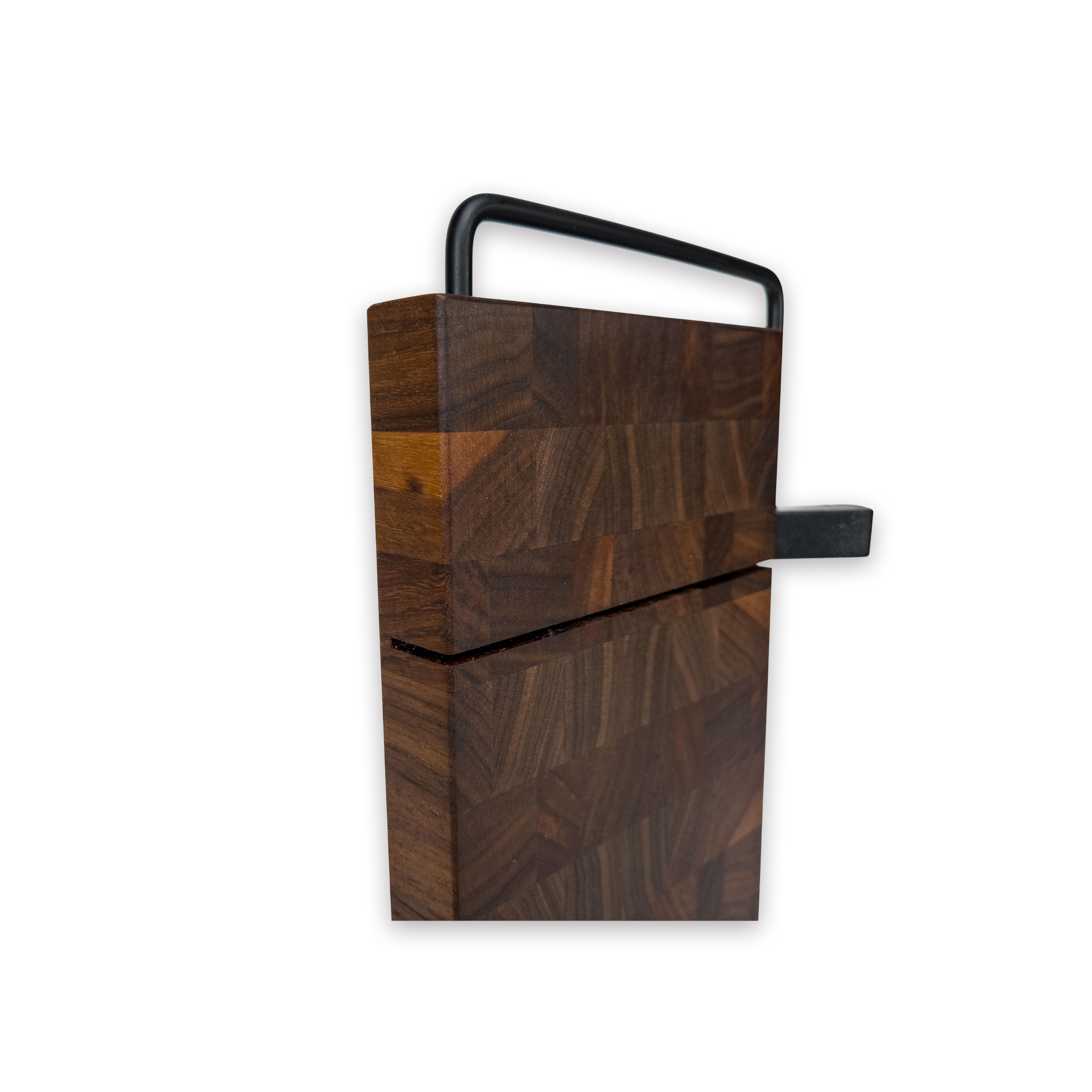End grain solid walnut cheese slicer board with wire cutter, oiled hardwood