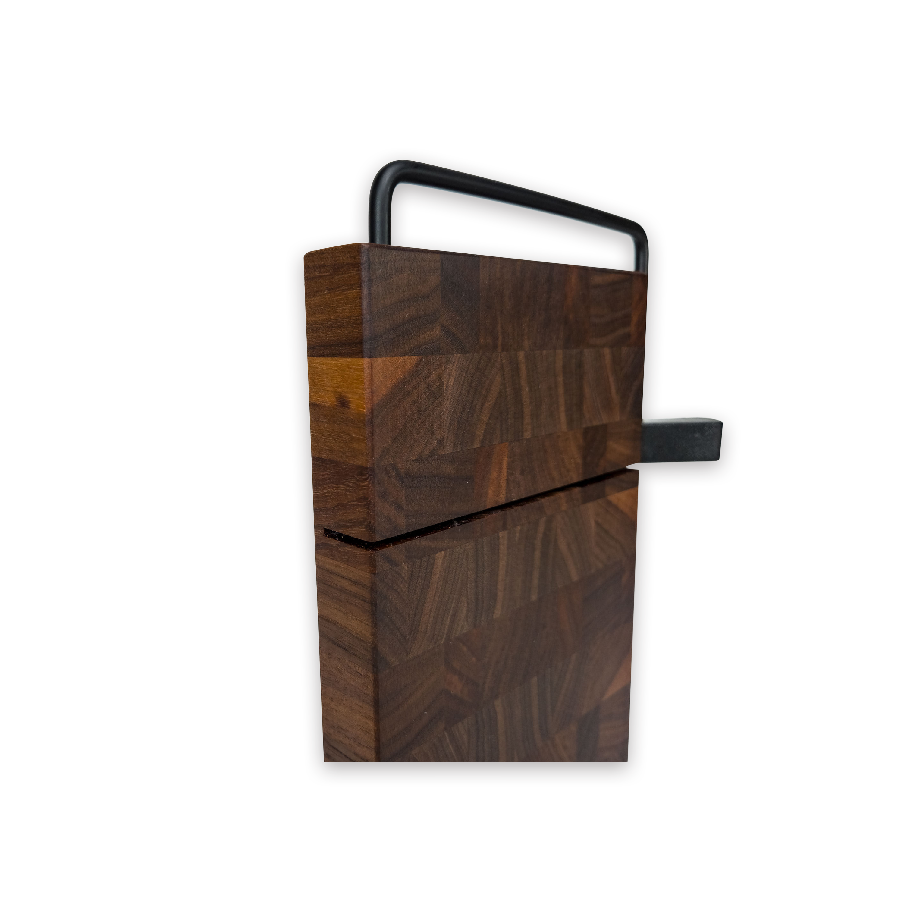 End grain solid walnut cheese slicer board with wire cutter, oiled hardwood