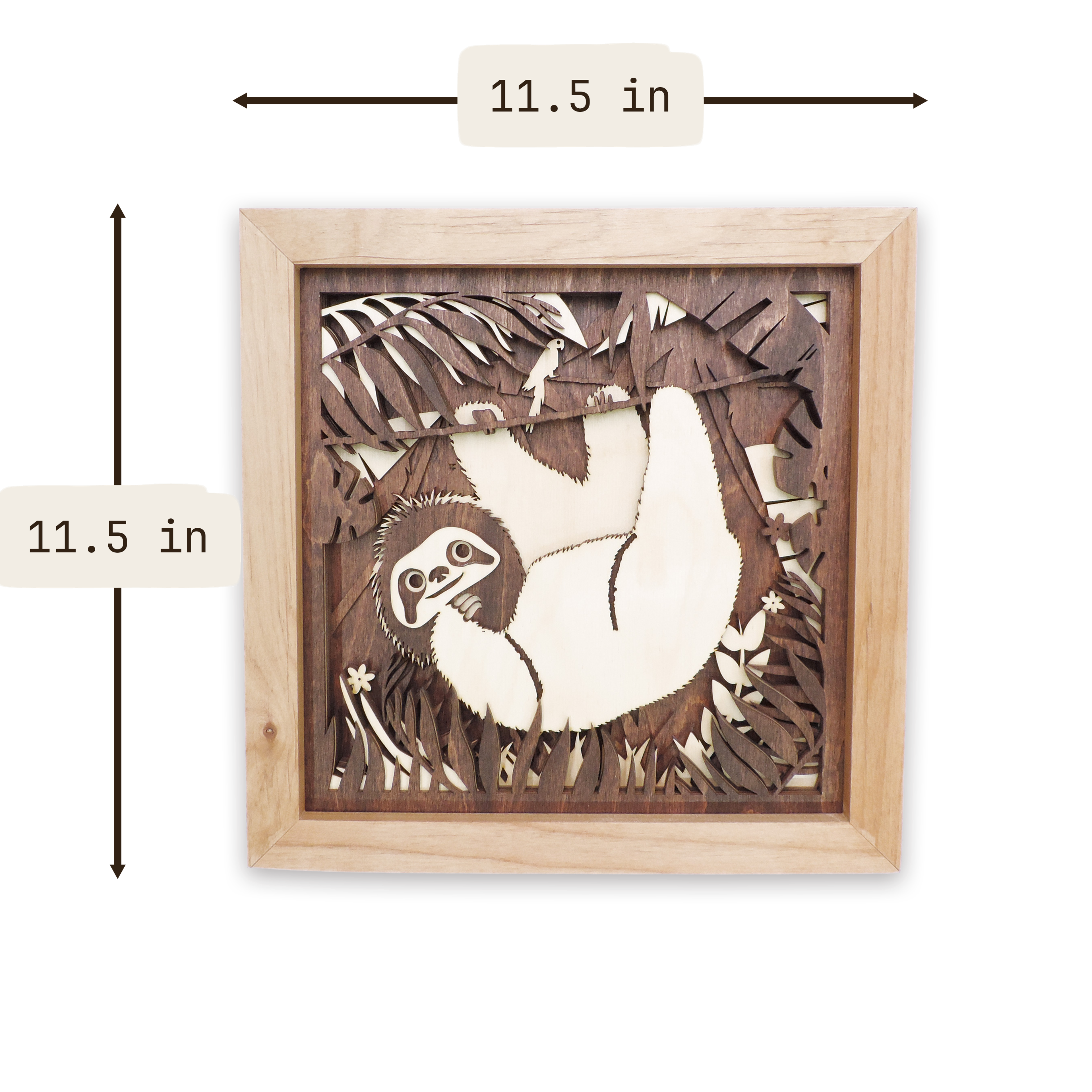 Multilayer 3D laser-cut baby sloth wall art, Baltic Birch Plywood