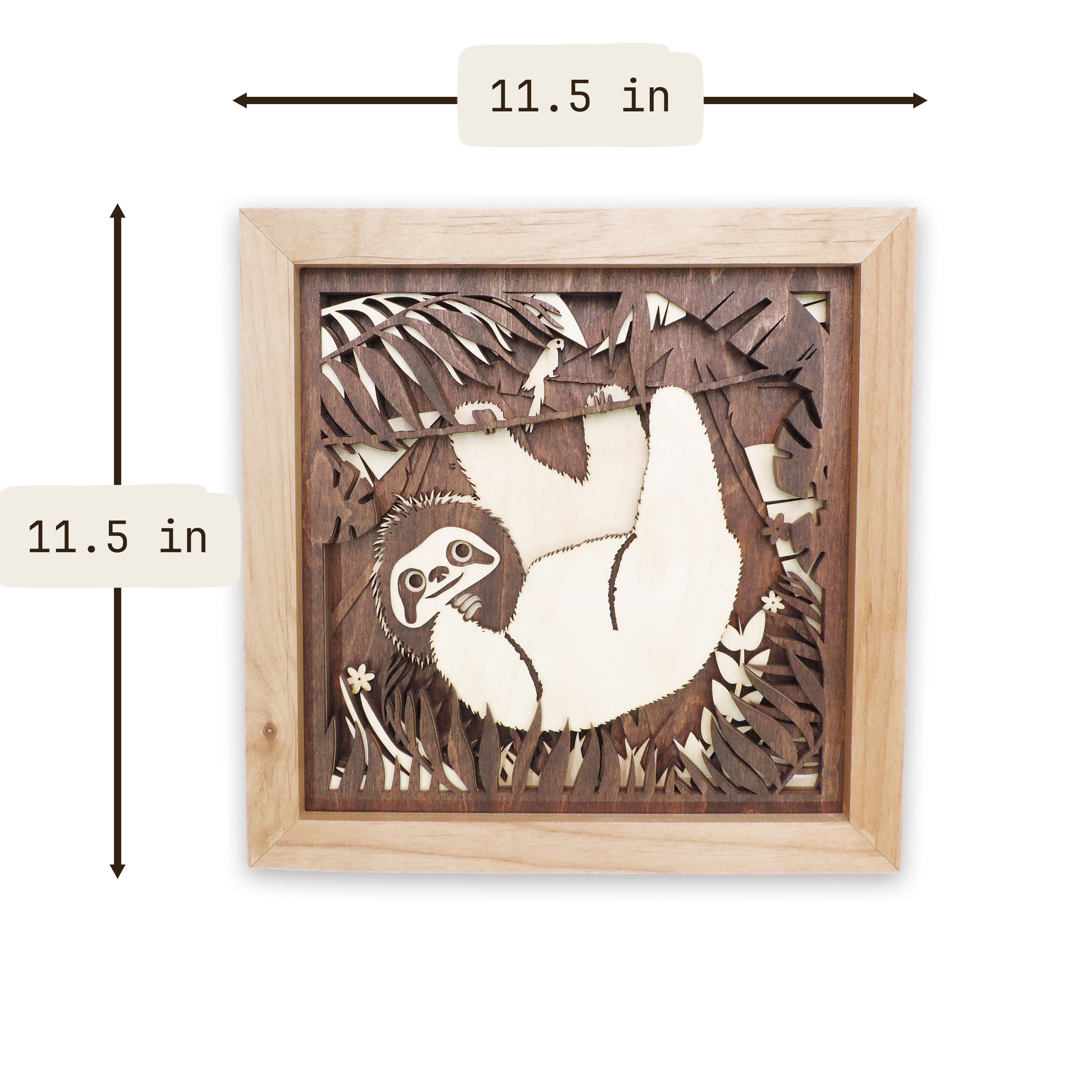 Multilayer 3D laser-cut baby sloth wall art, Baltic Birch Plywood