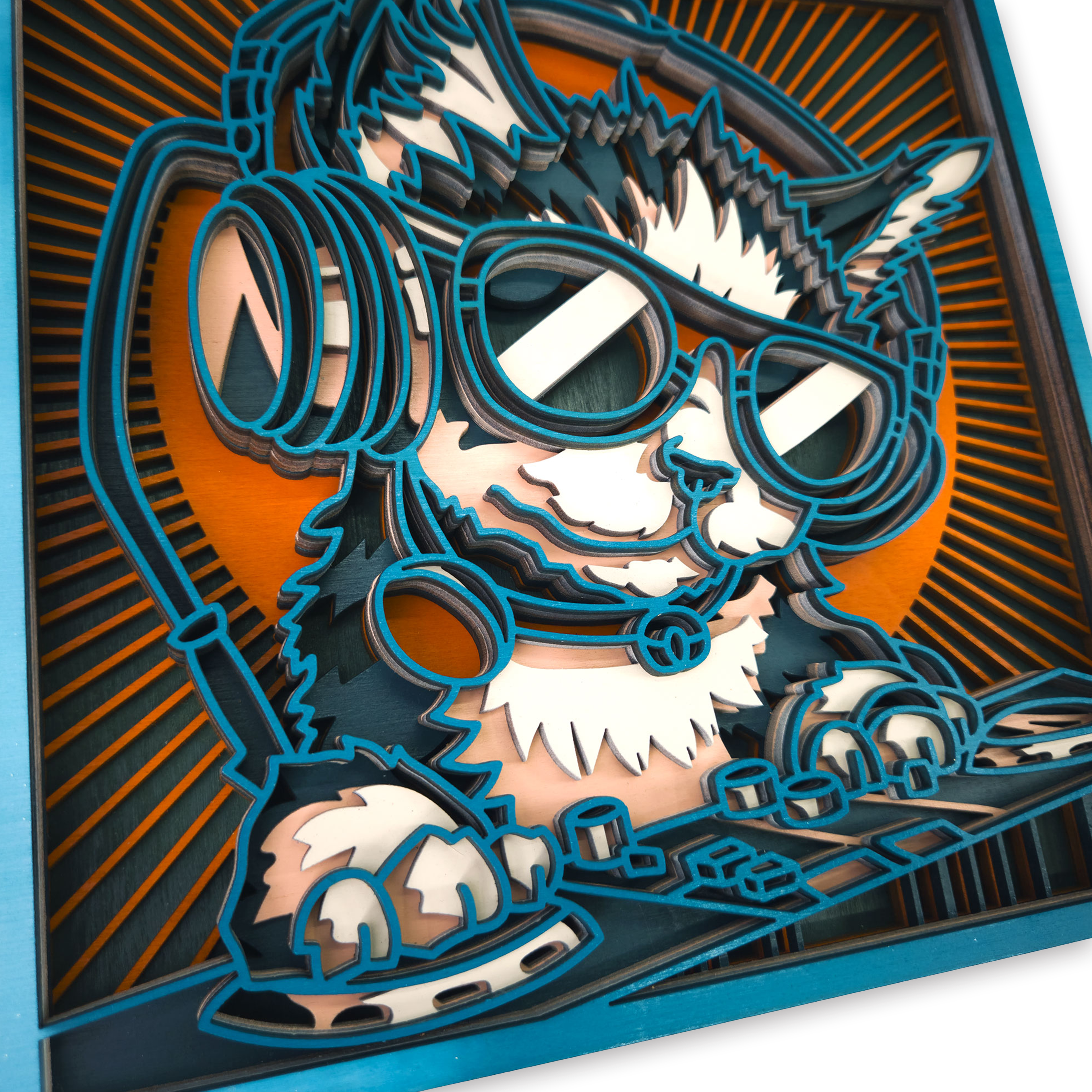 Multilayer 3D laser-cut dj cat wall art, Baltic Birch Plywood