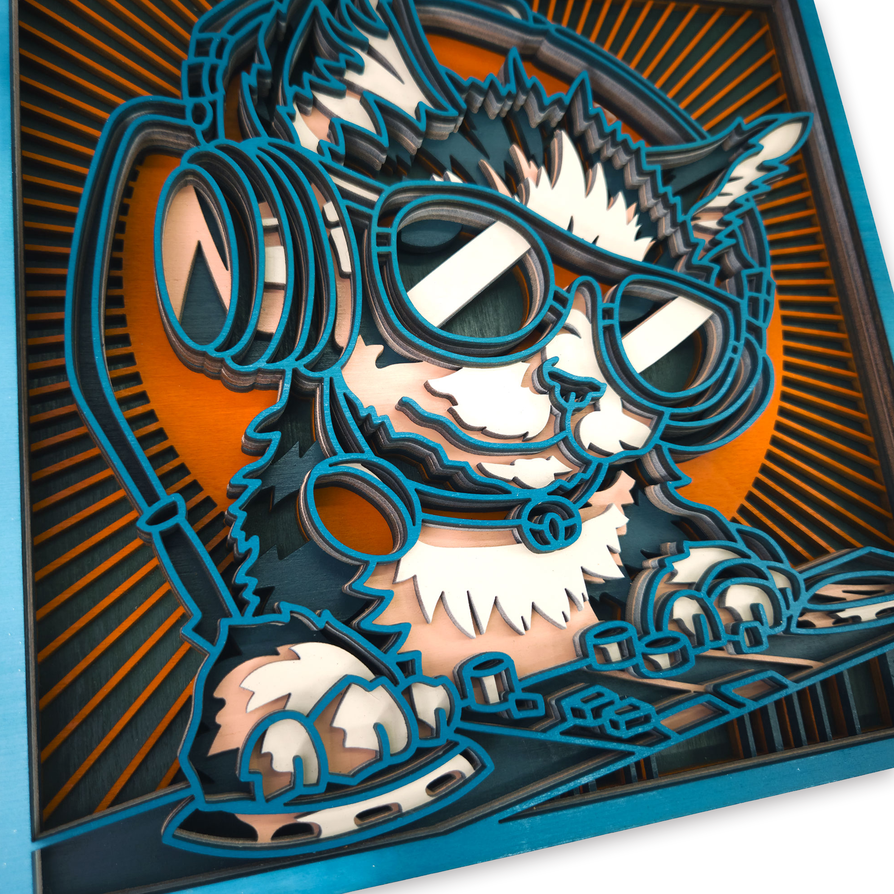 Multilayer 3D laser-cut dj cat wall art, Baltic Birch Plywood