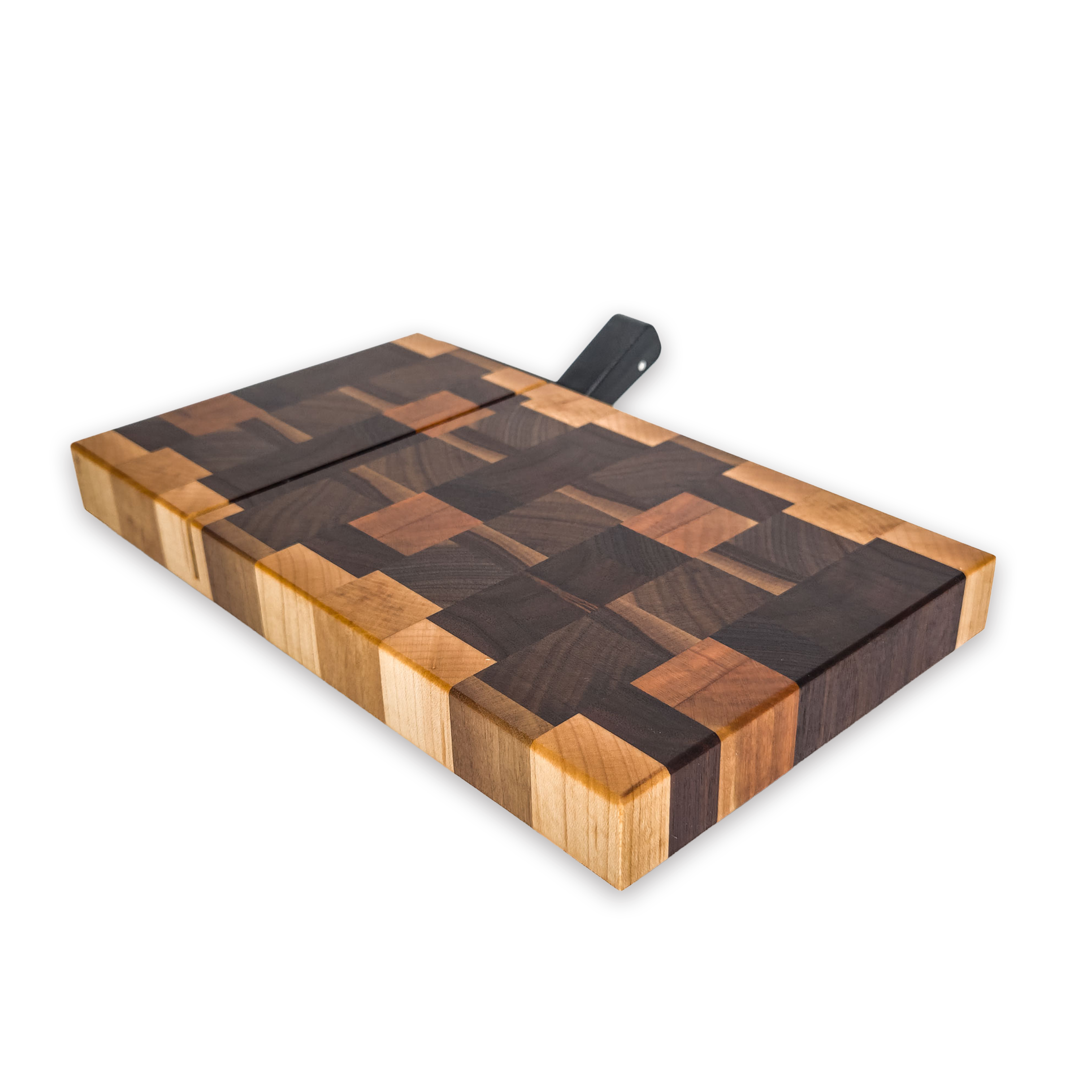 End grain maple, walnut, oak & cherry cheese slicer board with wire cutter, oiled hardwood — large, black (9.75 × 5.75 in)