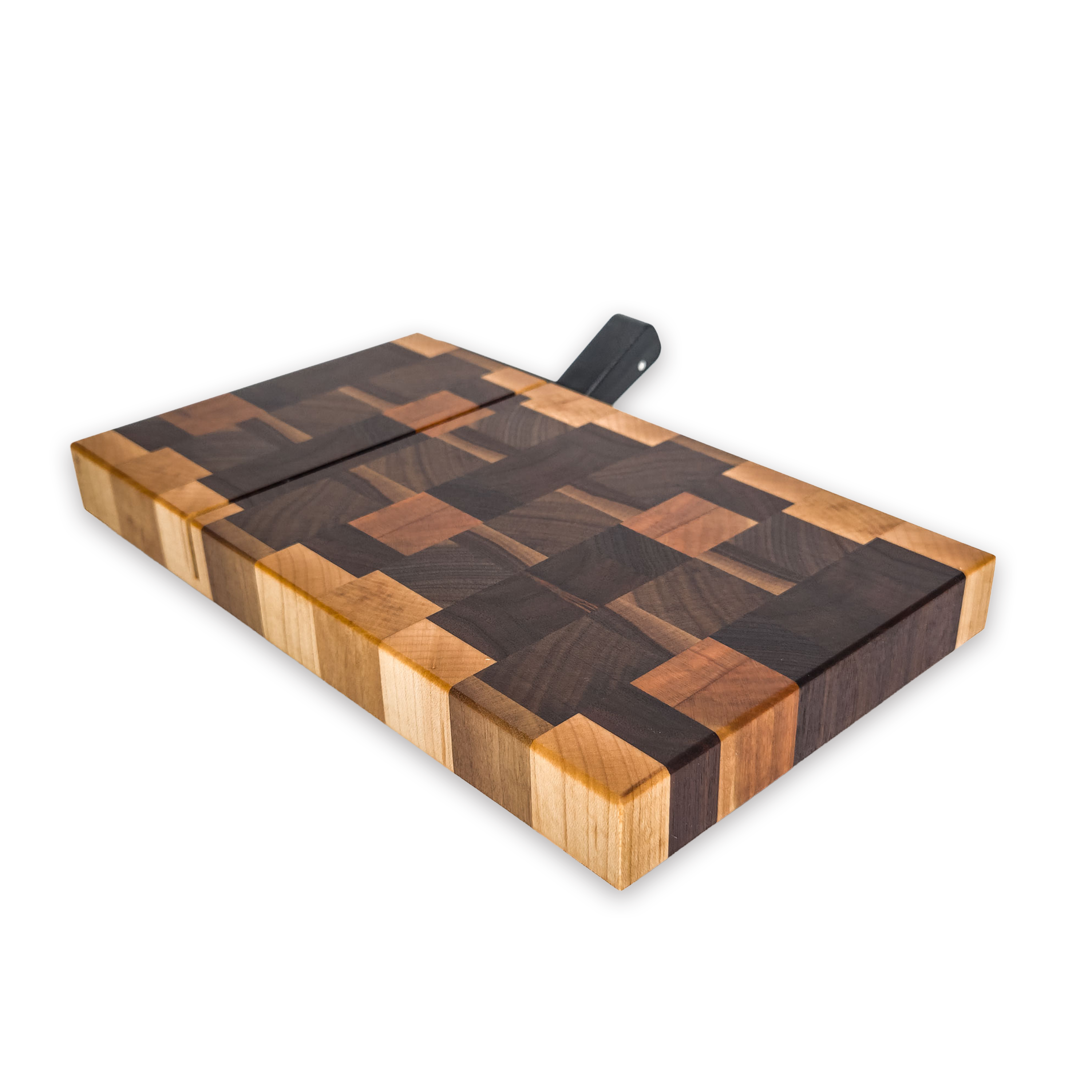 End grain maple, walnut, oak & cherry cheese slicer board with wire cutter, oiled hardwood — large, black (9.75 × 5.75 in)