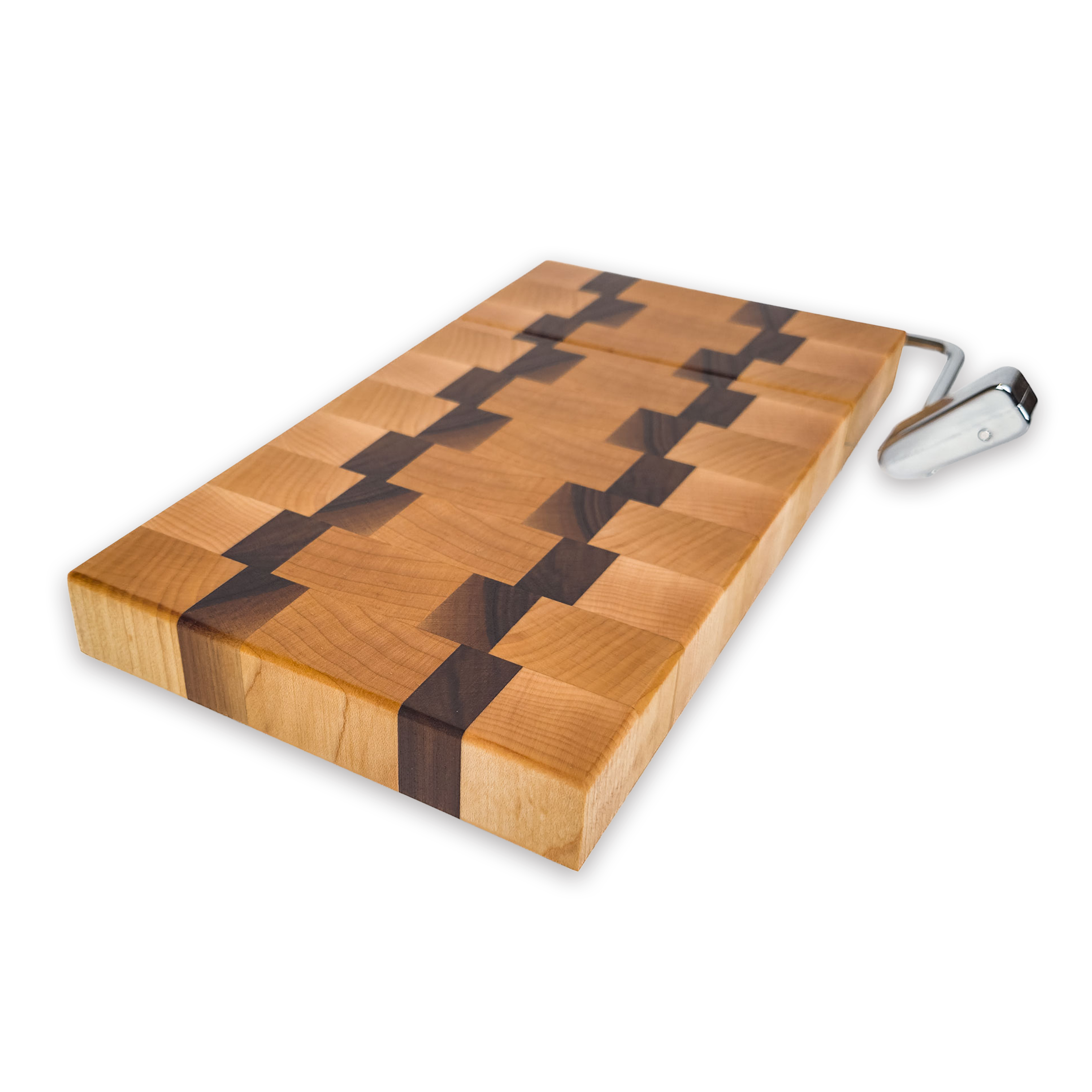 End grain maple & walnut cheese slicer board with wire cutter, oiled hardwood