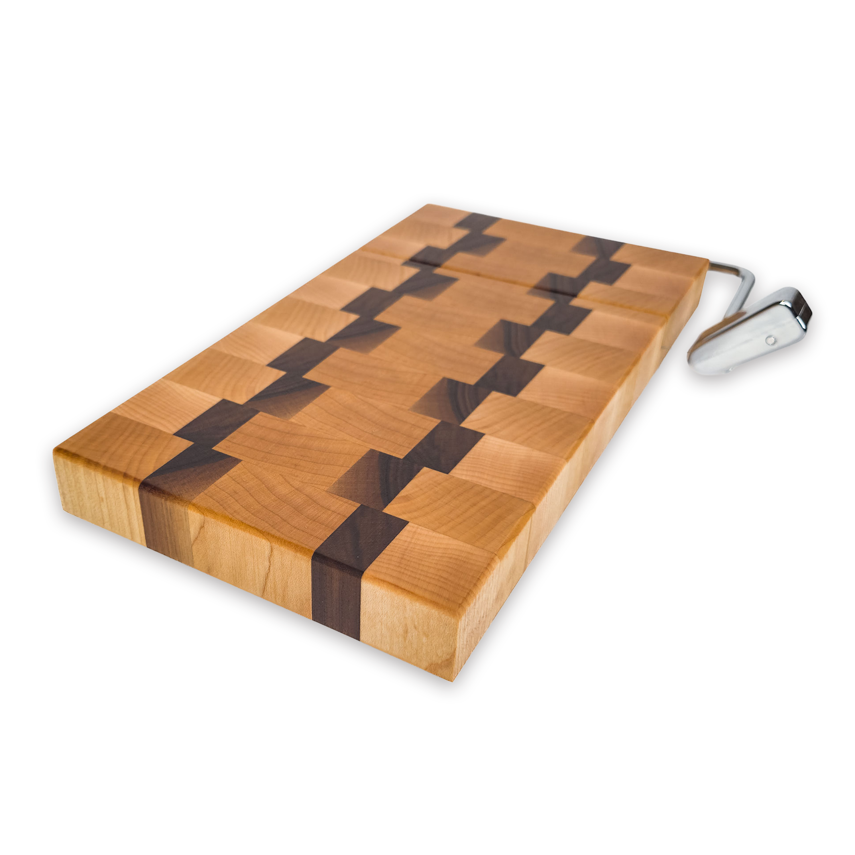 End grain maple & walnut cheese slicer board with wire cutter, oiled hardwood
