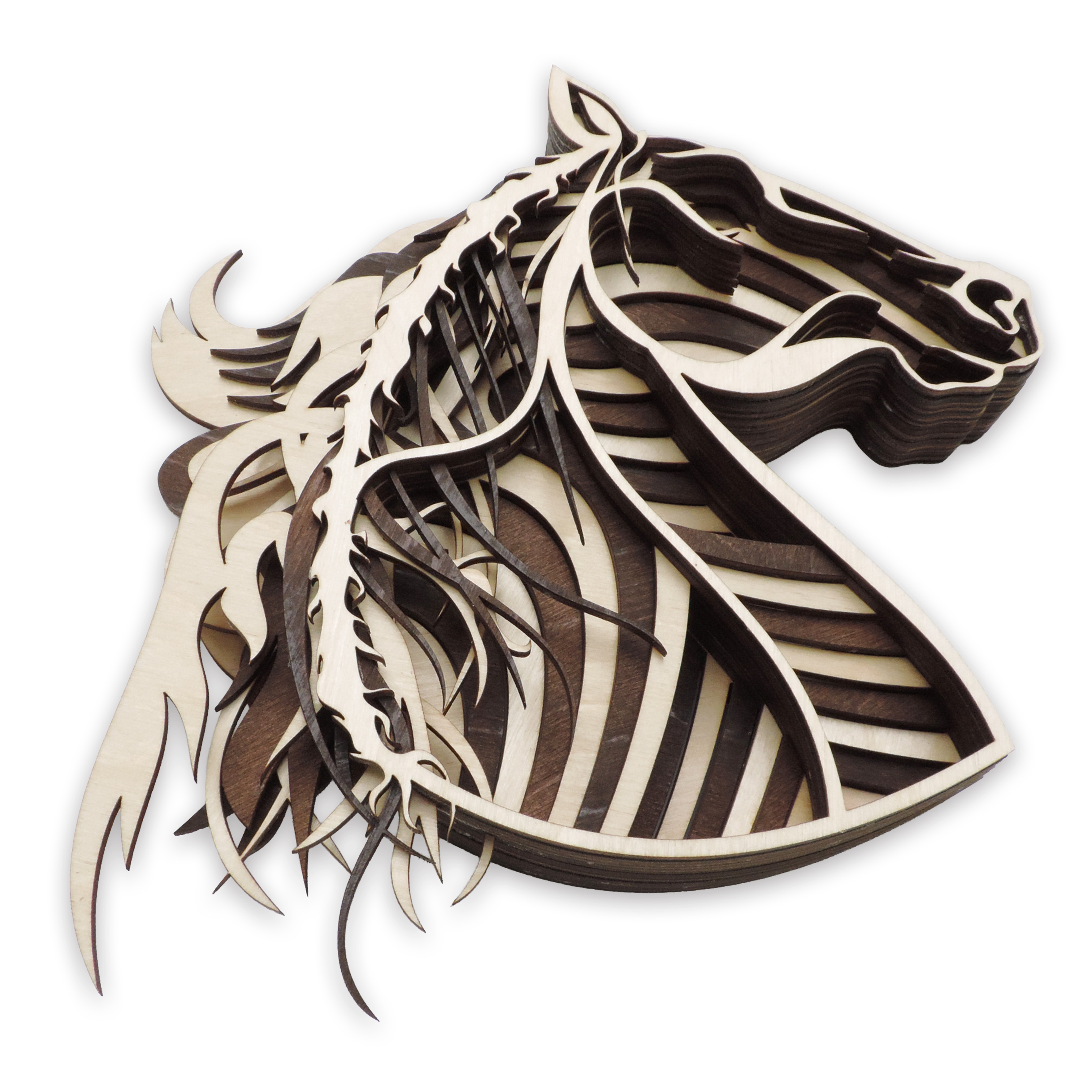 Multilayer 3D laser-cut mustang horse wall art, Baltic Birch Plywood