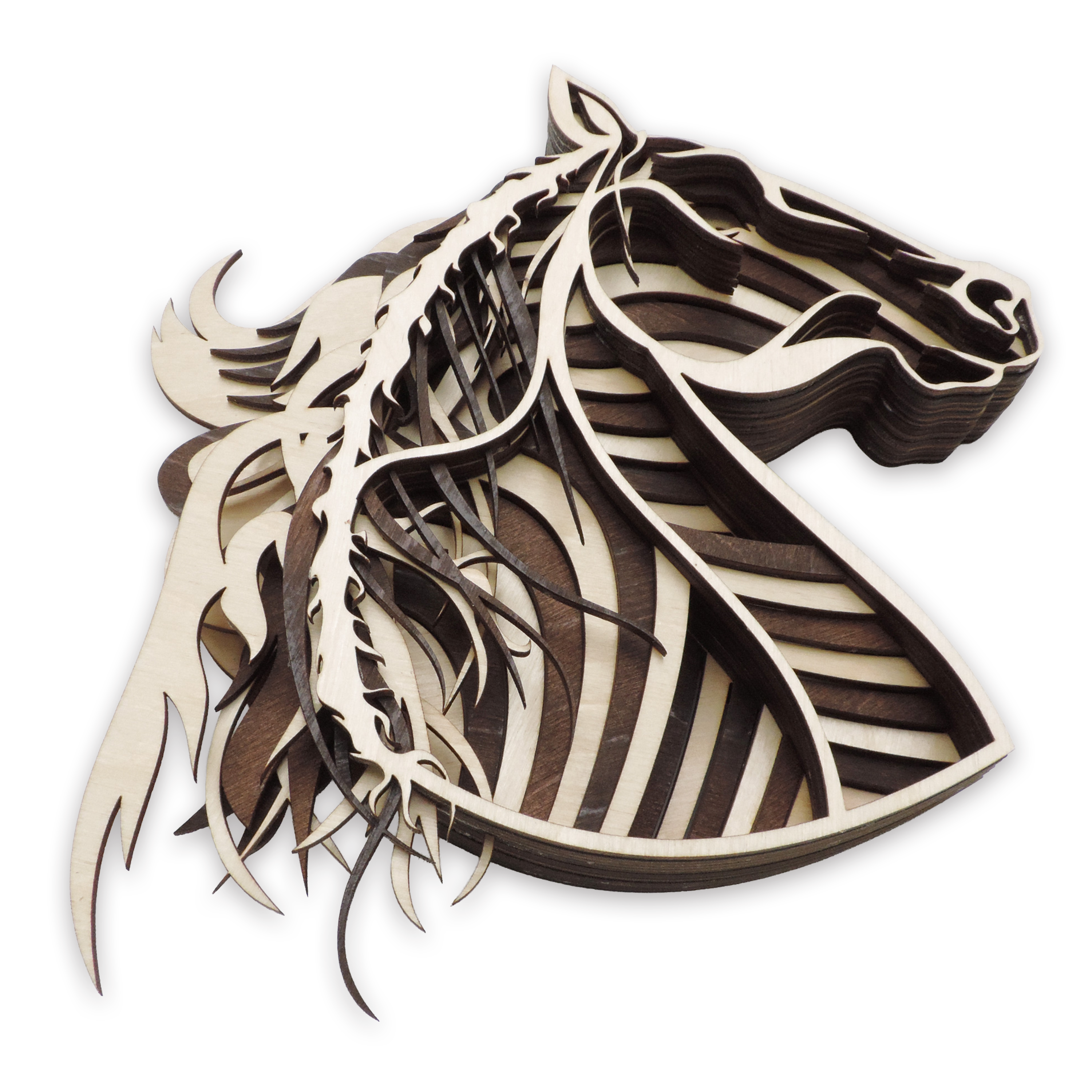 Multilayer 3D laser-cut mustang horse wall art, Baltic Birch Plywood