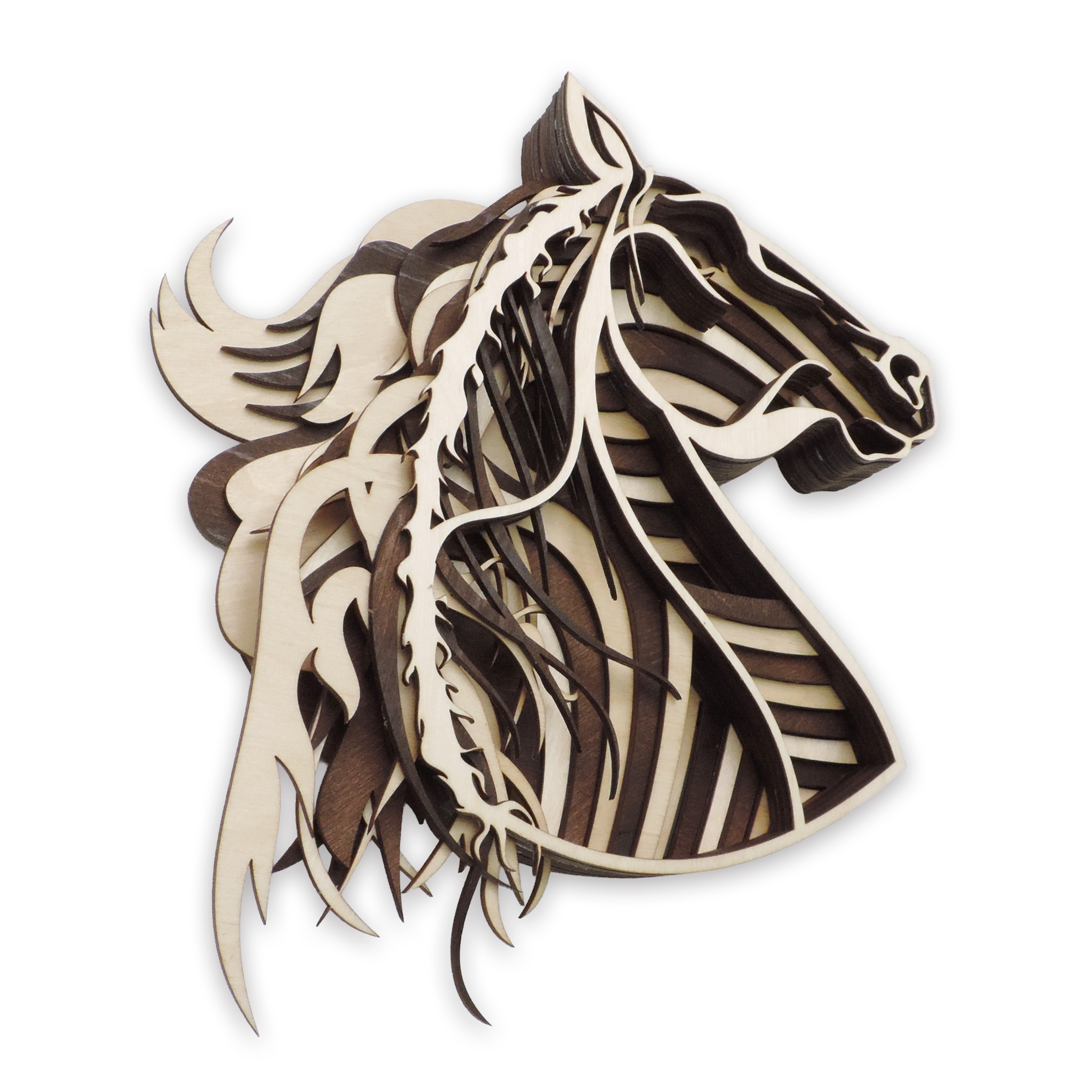 Multilayer 3D laser-cut mustang horse wall art, Baltic Birch Plywood