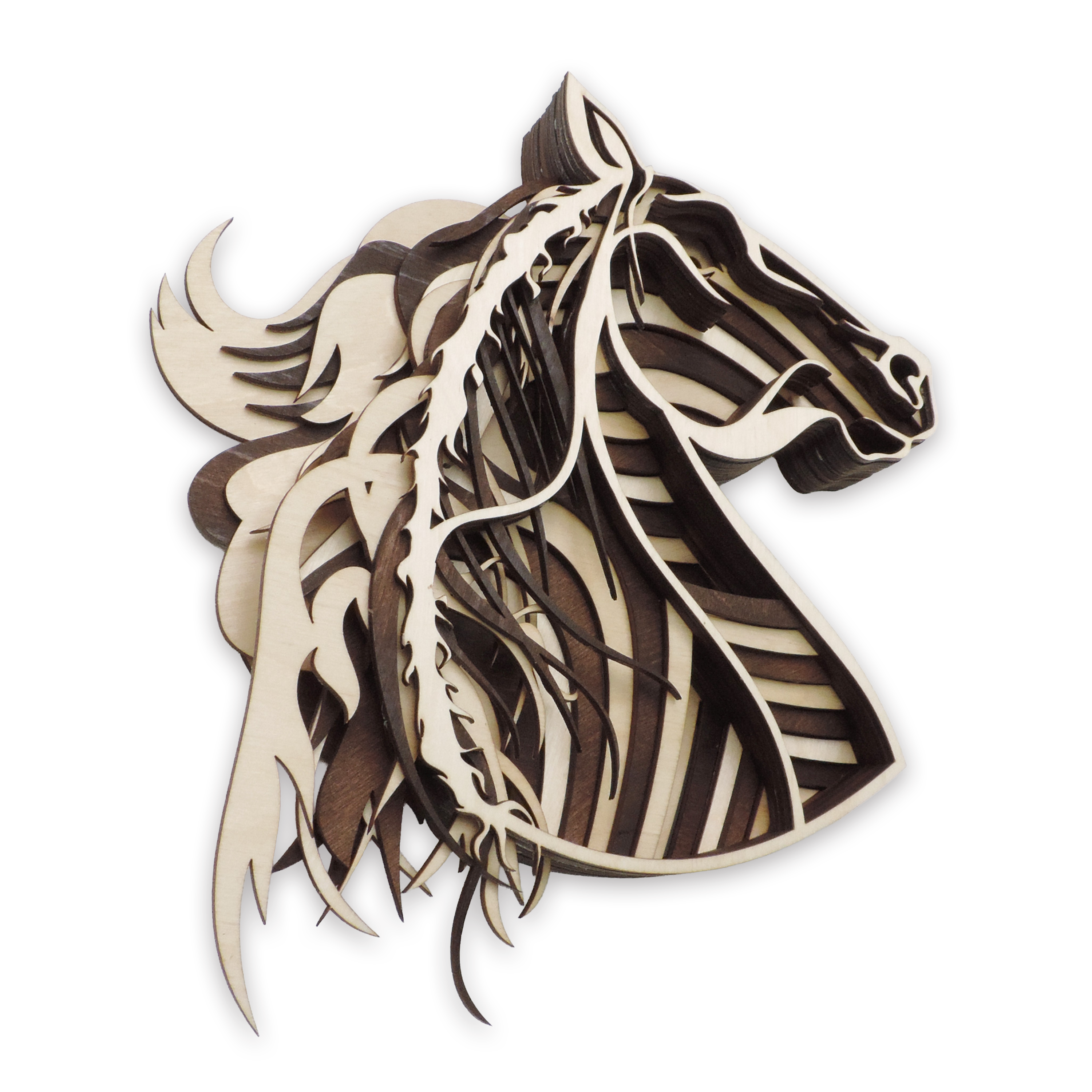 Multilayer 3D laser-cut mustang horse wall art, Baltic Birch Plywood