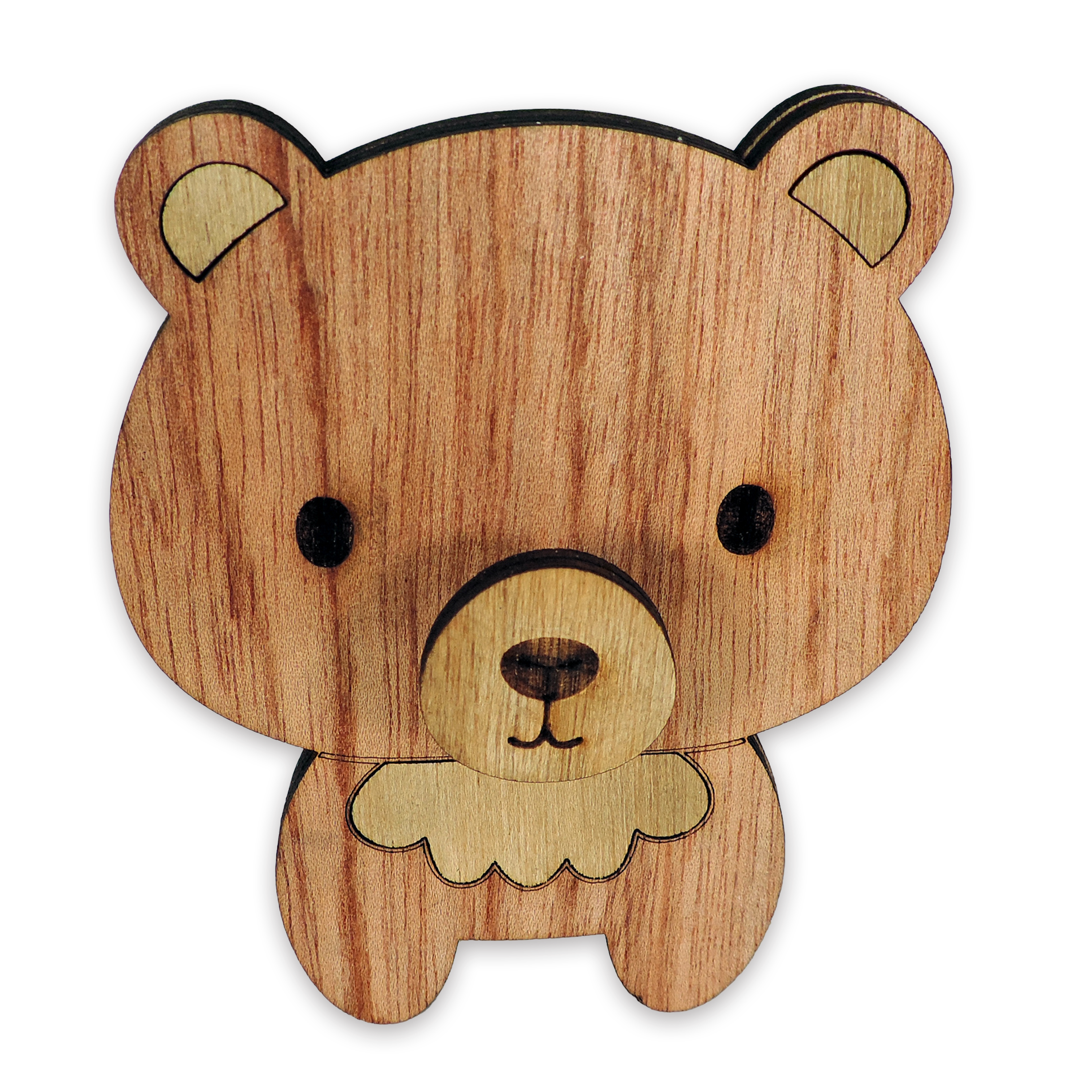 Laser-cut bear glasses holder, 5 mm plywood — cherry, blank (3.5 × 5 in)