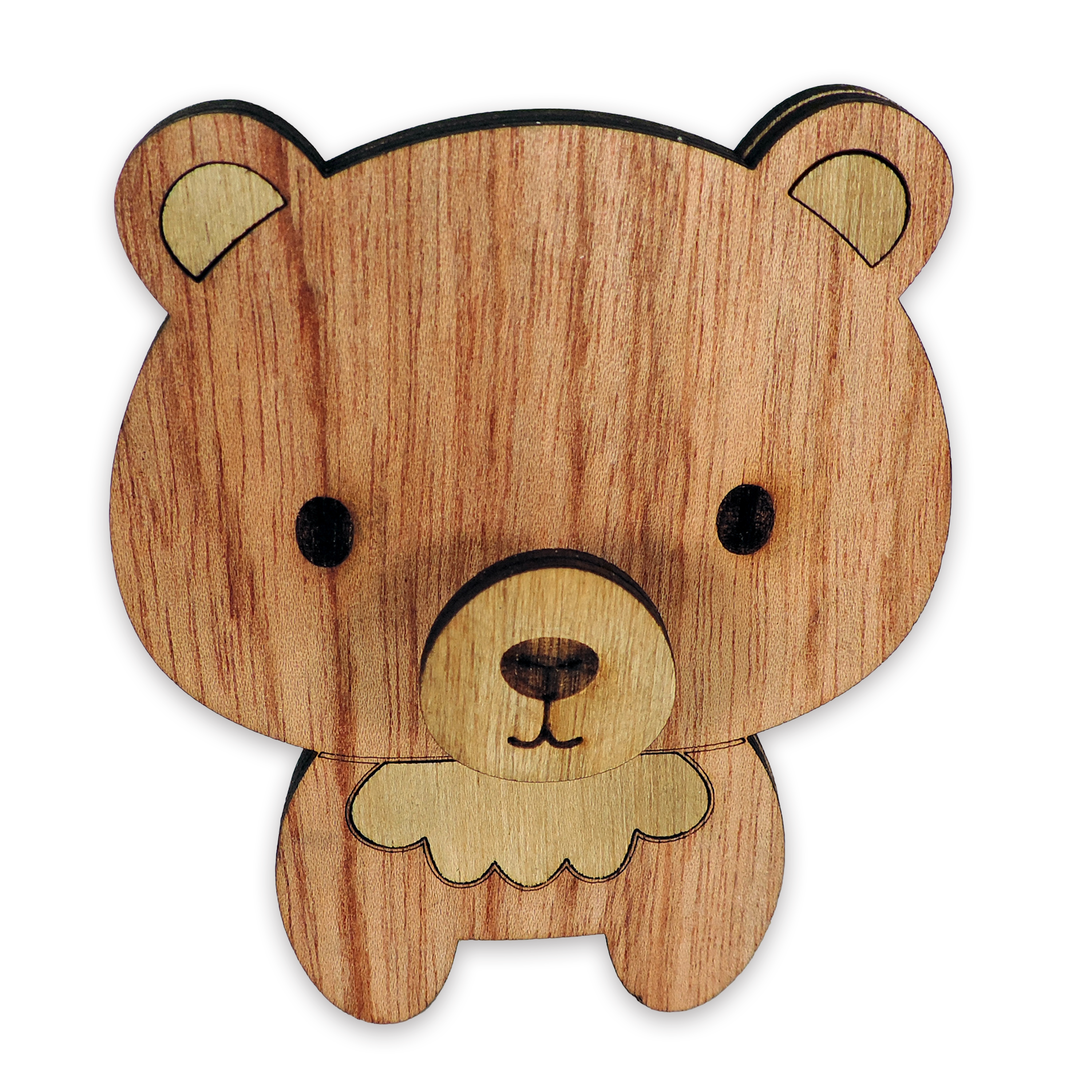 Laser-cut bear glasses holder, 5 mm plywood — cherry, blank (3.5 × 5 in)