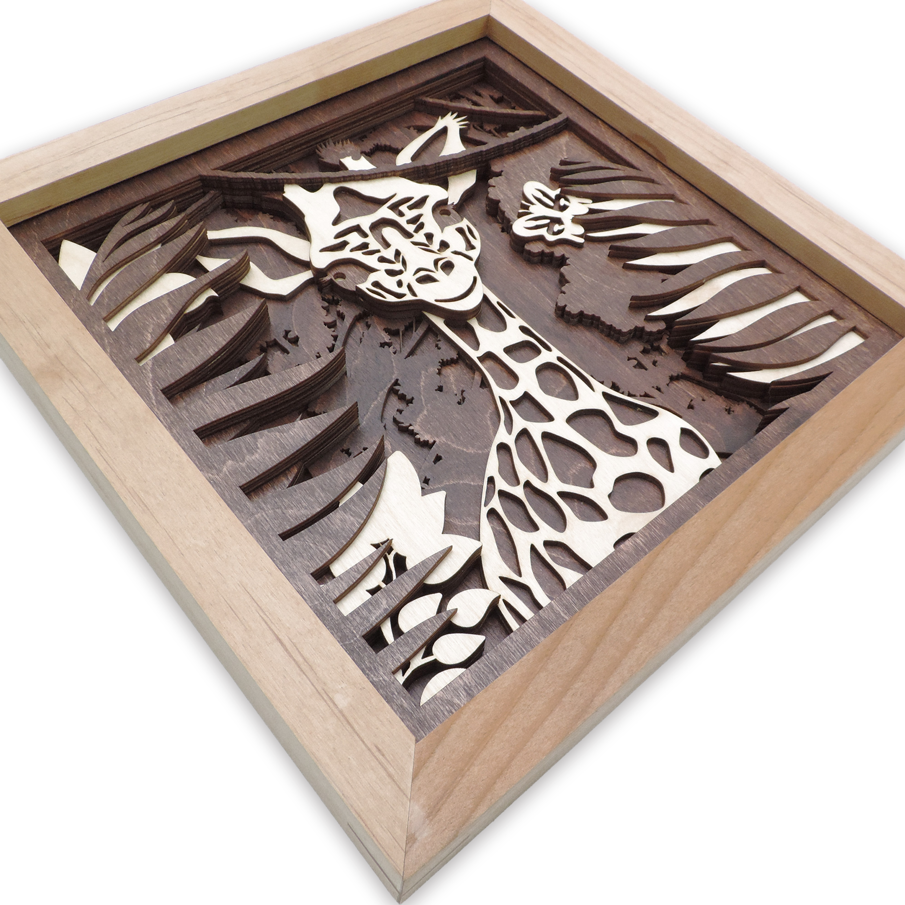 Multilayer 3D laser-cut baby giraffe wall art, Baltic Birch Plywood