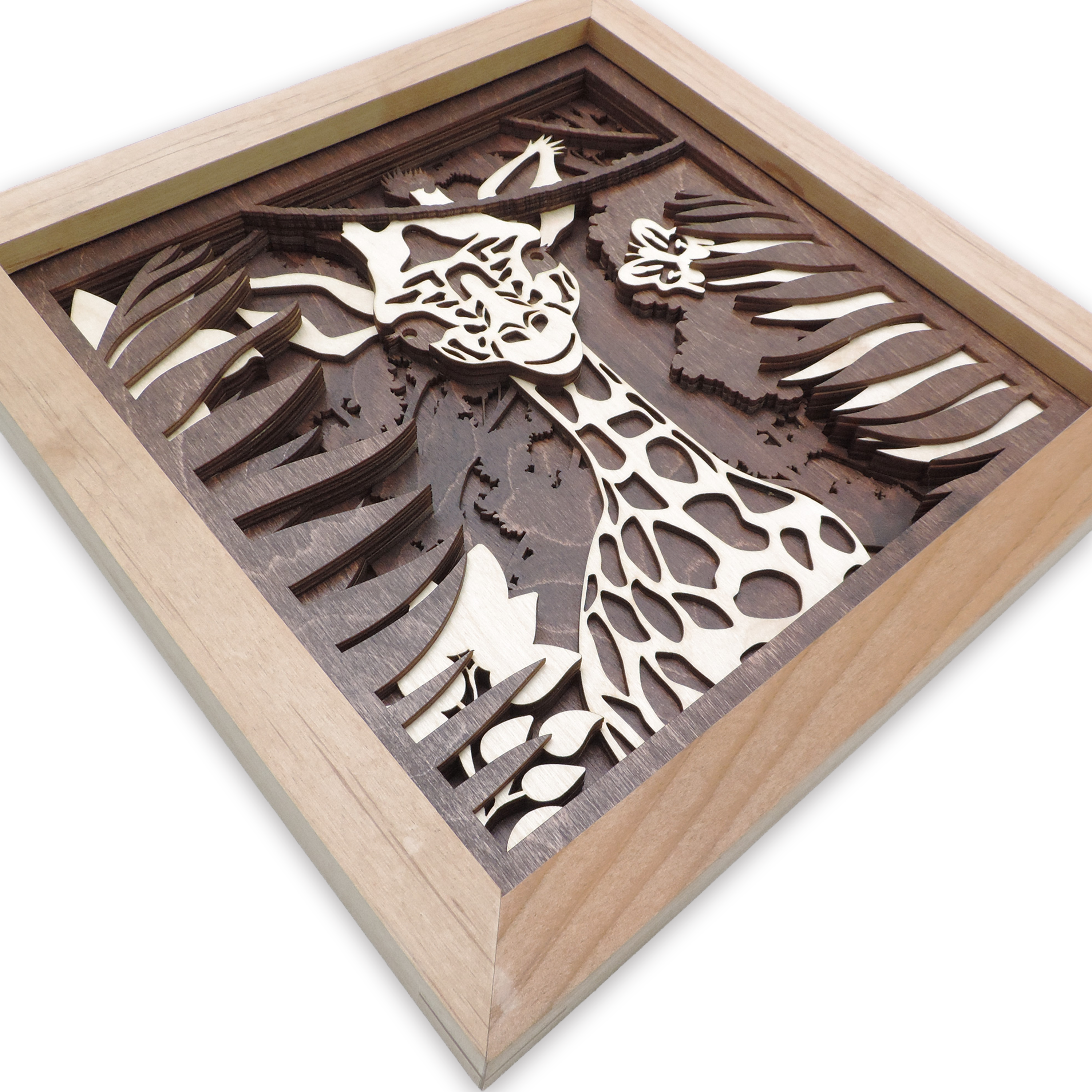 Multilayer 3D laser-cut baby giraffe wall art, Baltic Birch Plywood