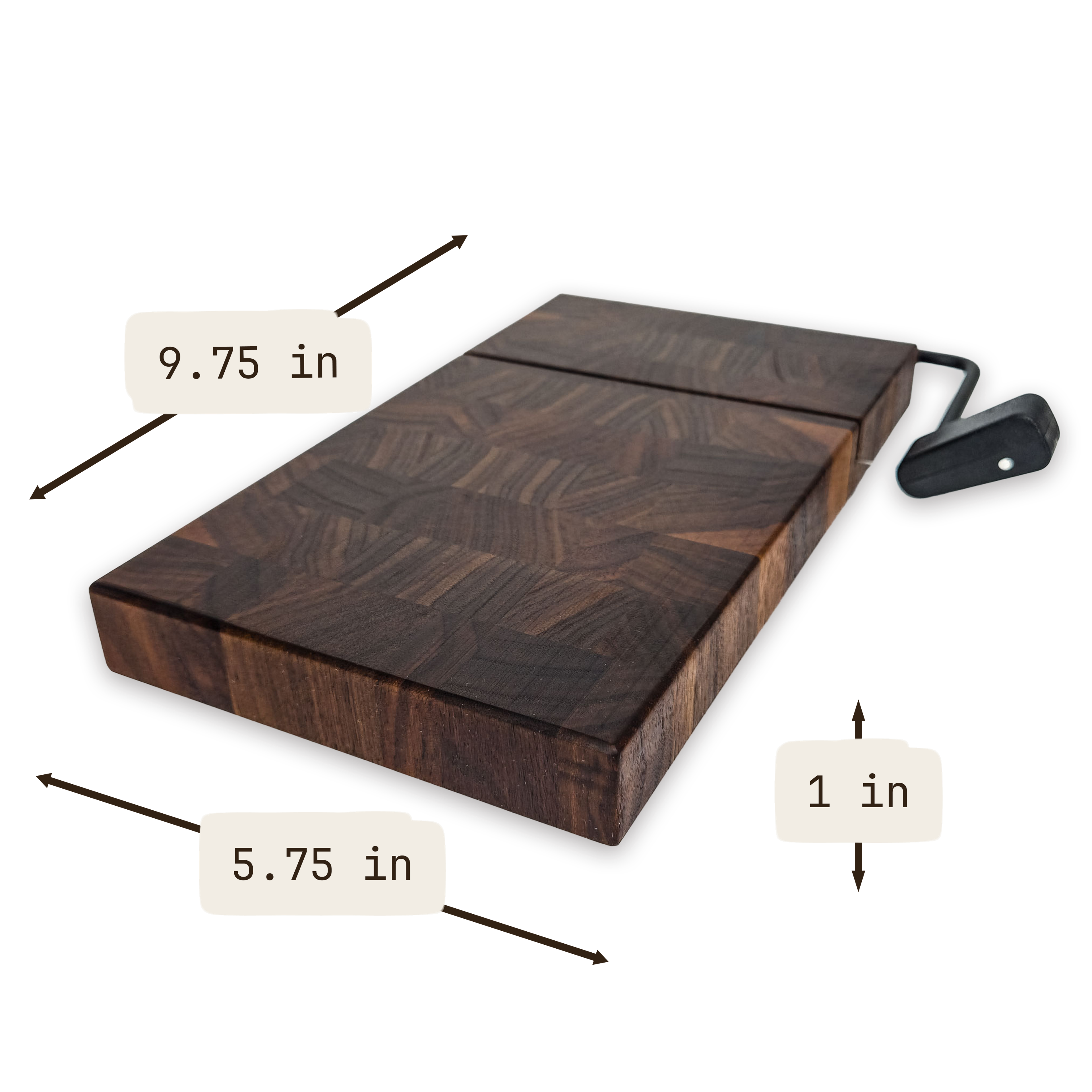 End grain solid walnut cheese slicer board with wire cutter, oiled hardwood