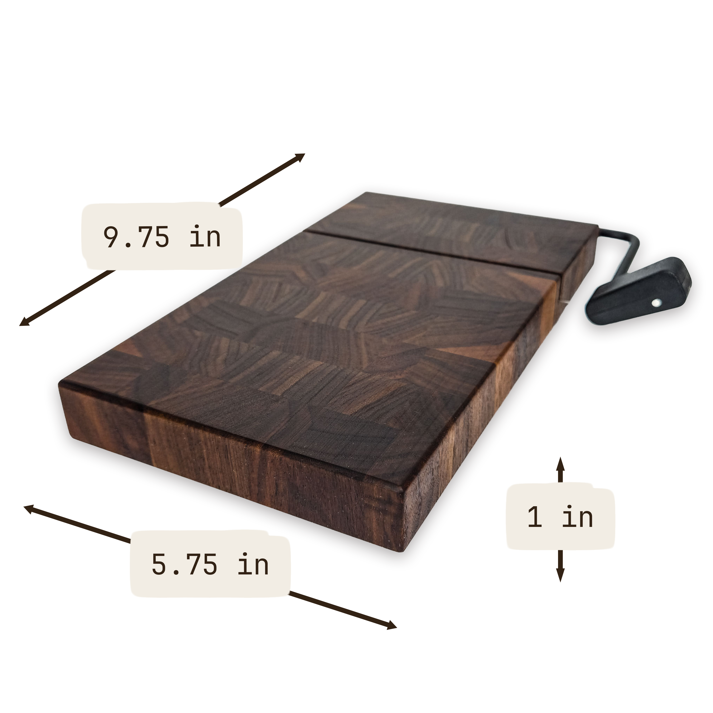 End grain solid walnut cheese slicer board with wire cutter, oiled hardwood