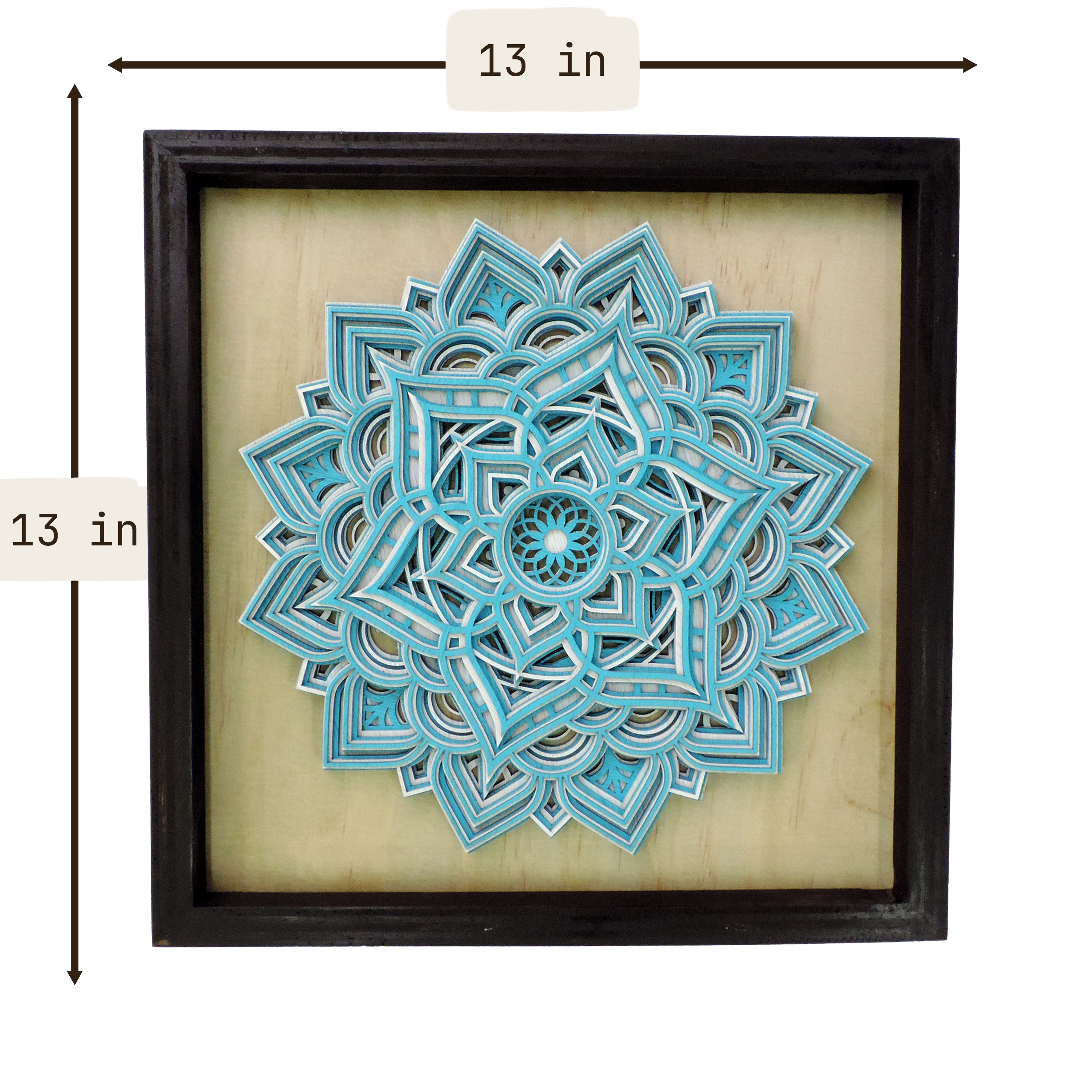 Multilayer 3D laser-cut lotus mandala wall art, Baltic Birch Plywood — blue & white (13 × 13 in)