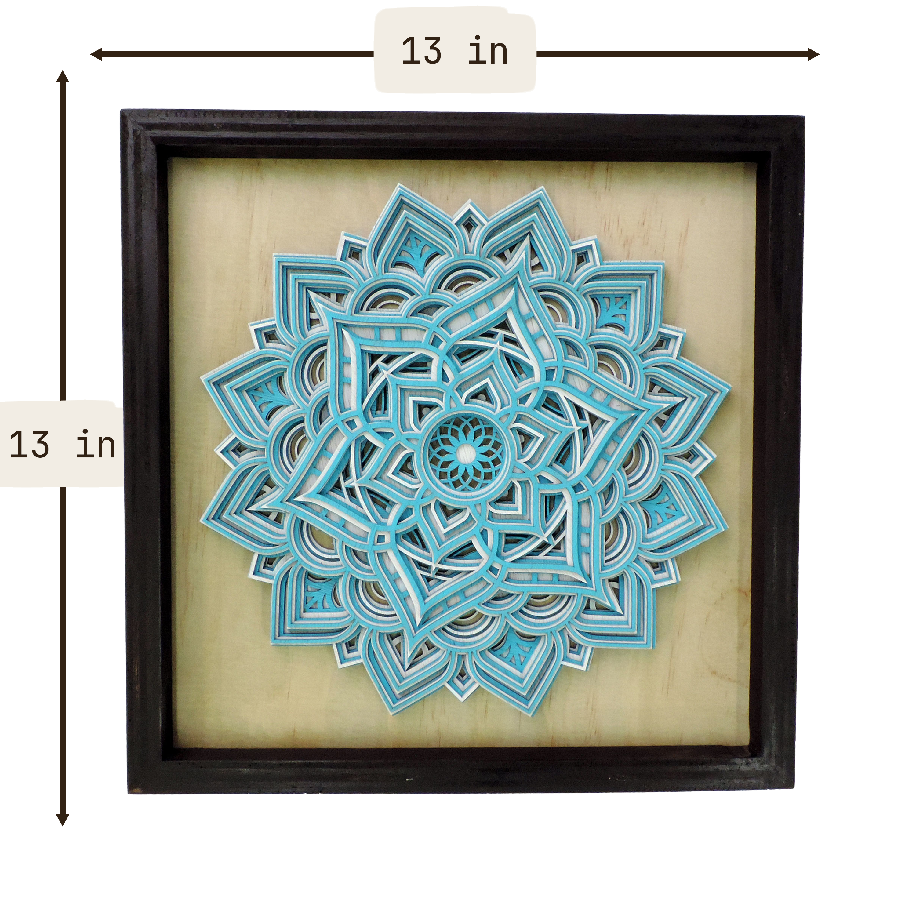 Multilayer 3D laser-cut lotus mandala wall art, Baltic Birch Plywood — blue & white (13 × 13 in)
