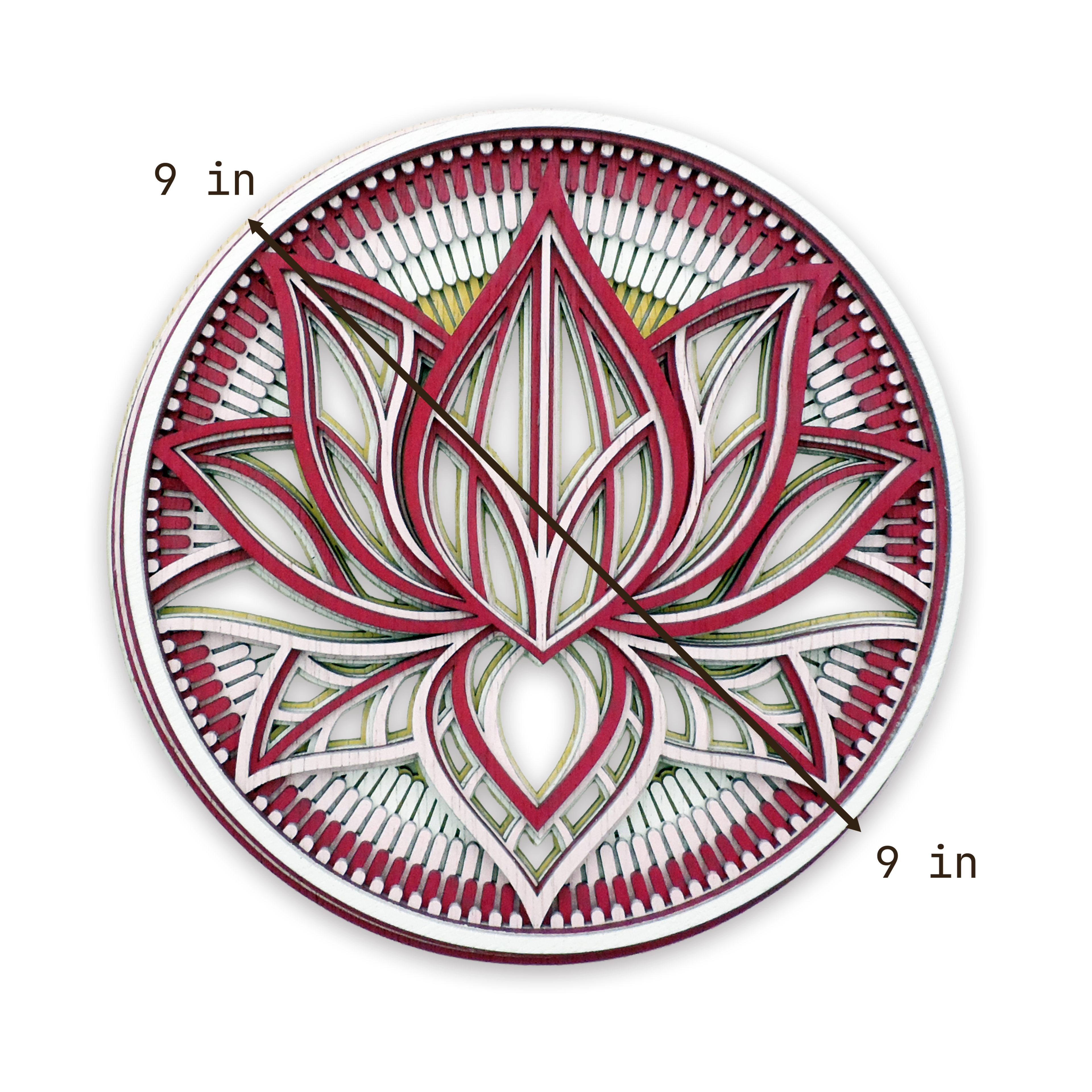 Multilayer 3D laser-cut lotus mandala wall art, Baltic Birch Plywood
