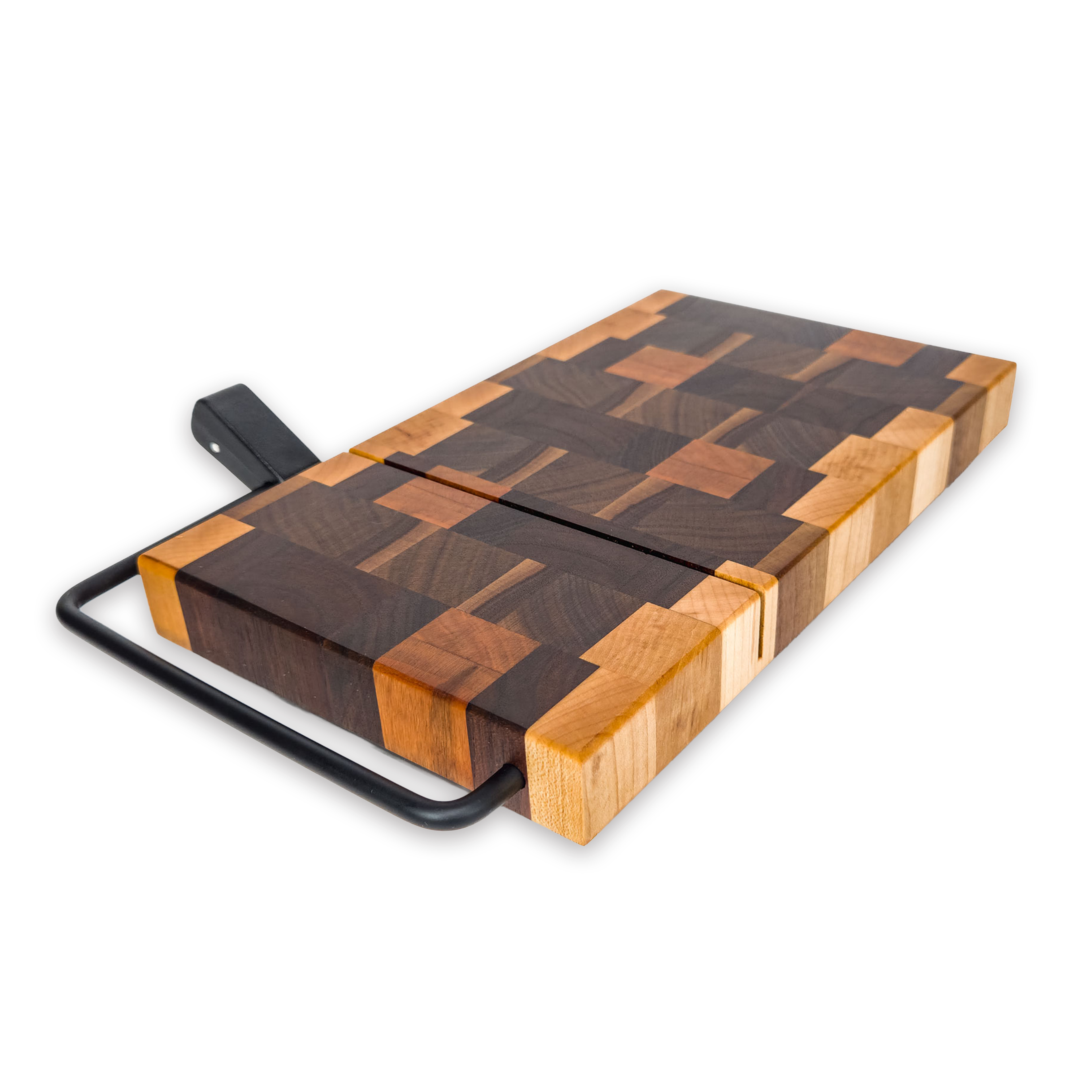 End grain maple, walnut, oak & cherry cheese slicer board with wire cutter, oiled hardwood — large, black (9.75 × 5.75 in)