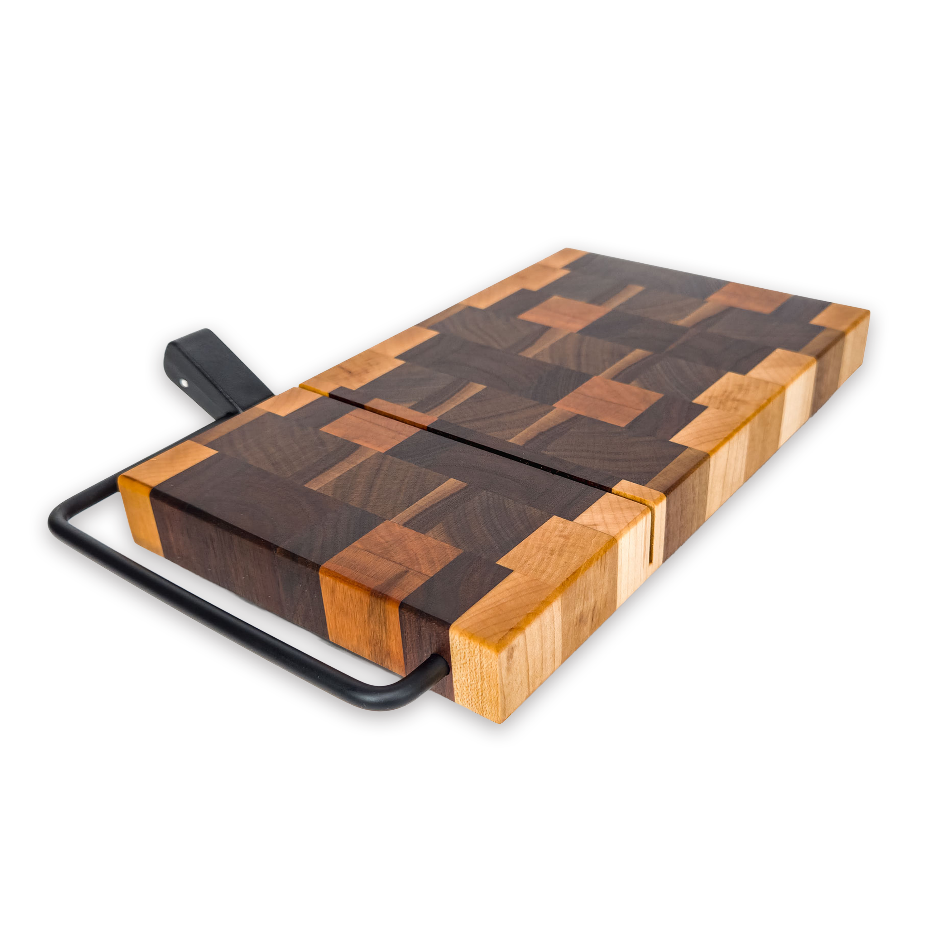 End grain maple, walnut, oak & cherry cheese slicer board with wire cutter, oiled hardwood — large, black (9.75 × 5.75 in)