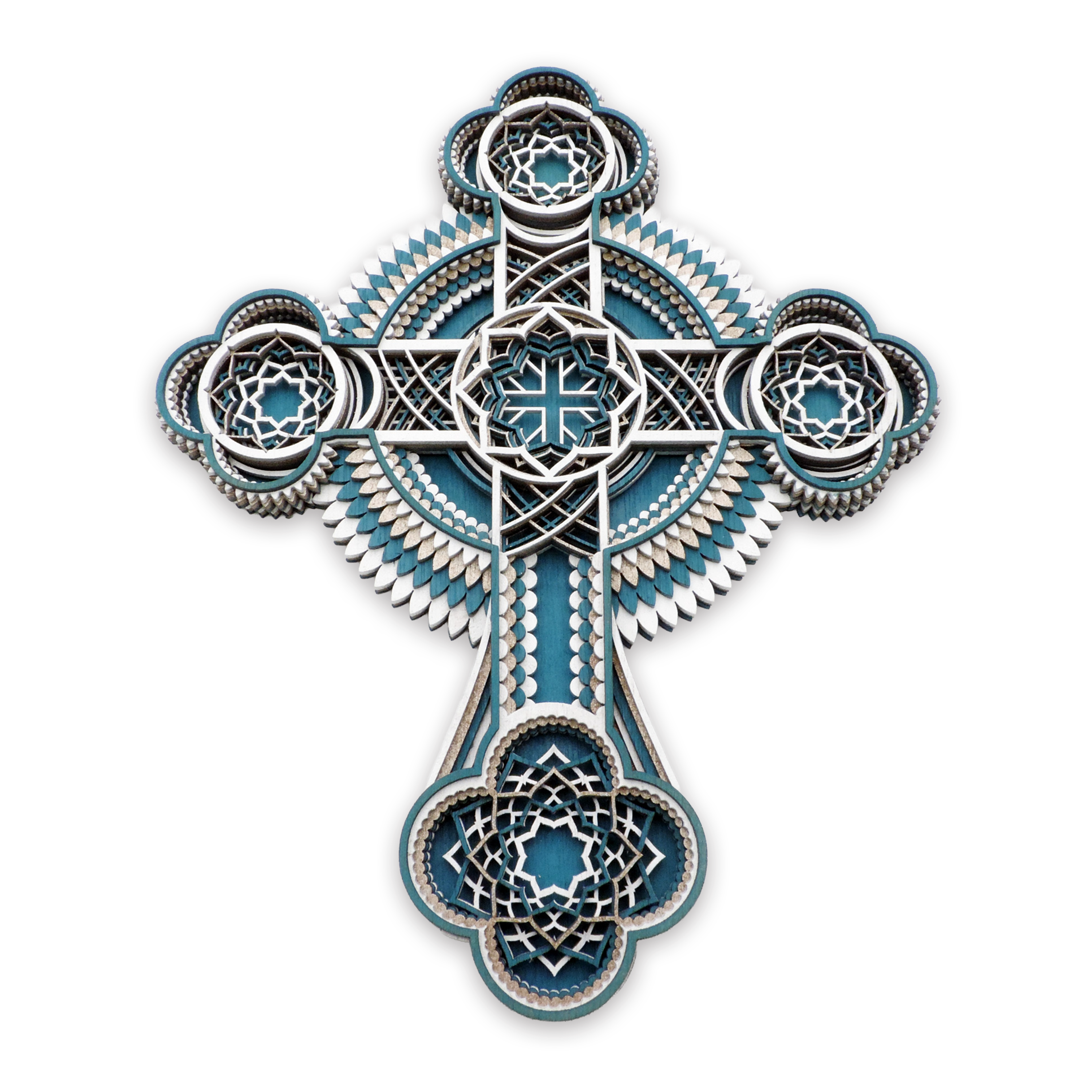 Multilayer 3D laser-cut Christian cross wall art, Baltic Birch Plywood