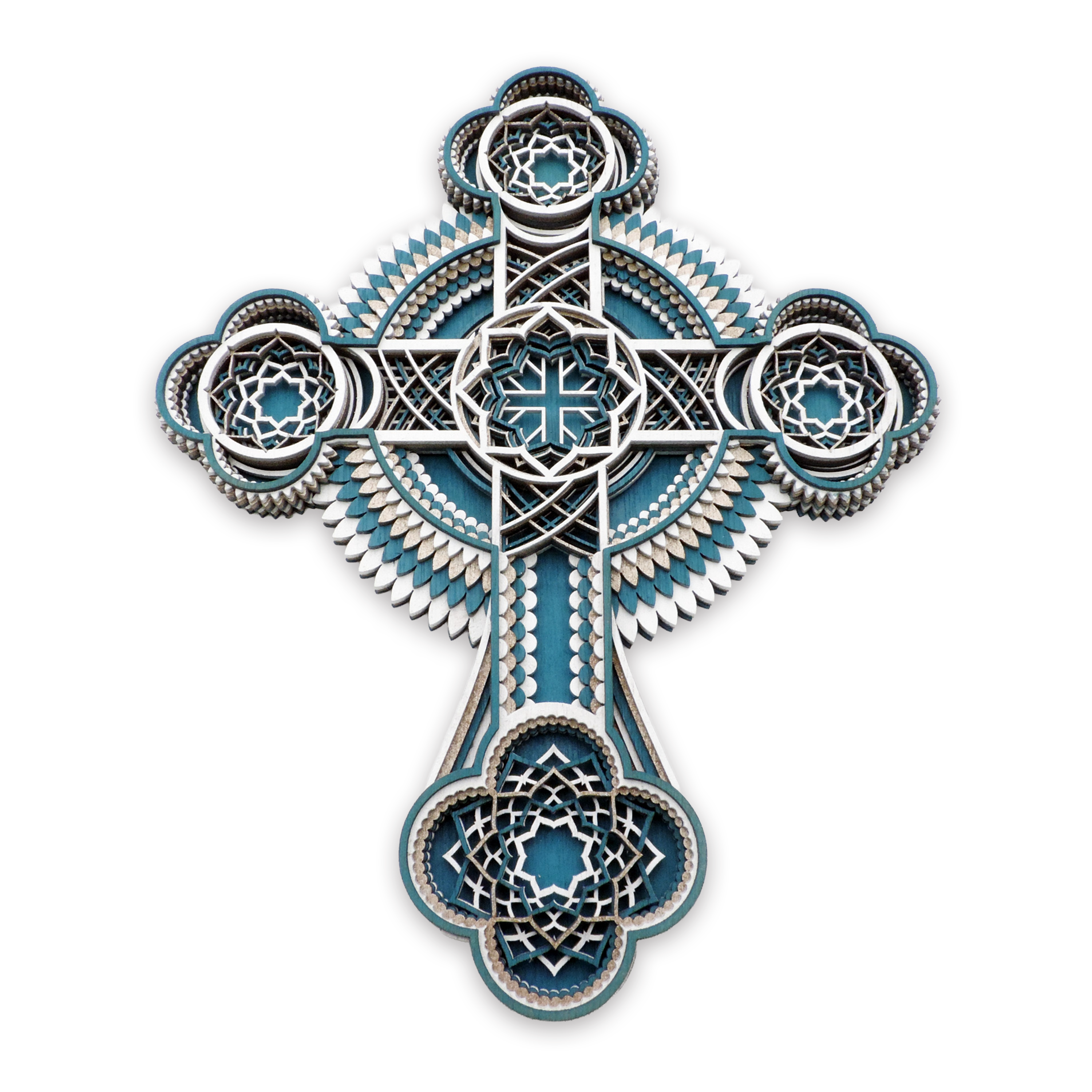 Multilayer 3D laser-cut Christian cross wall art, Baltic Birch Plywood