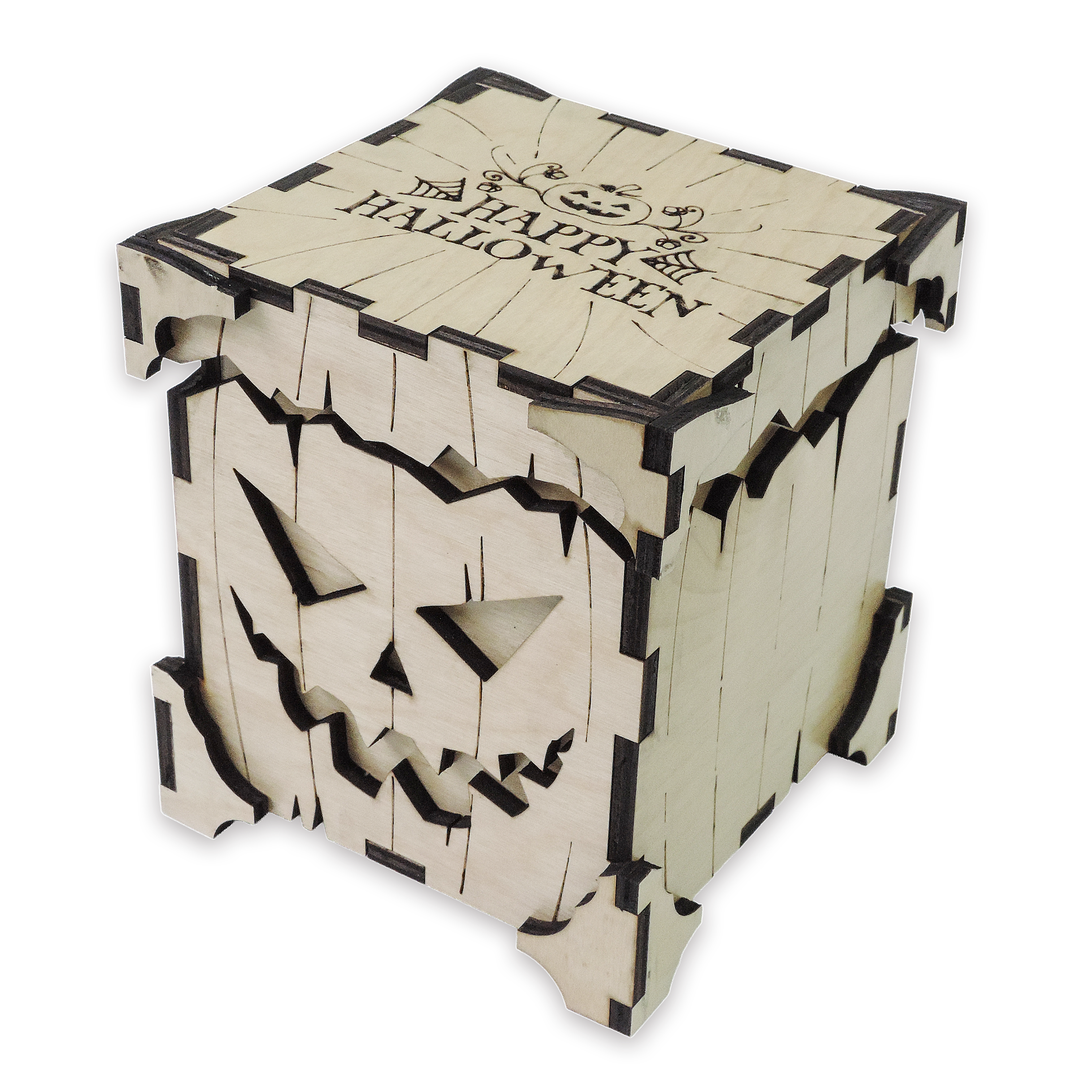 Laser-cut pumpkin candy holder, ¼ in cabinet-grade plywood