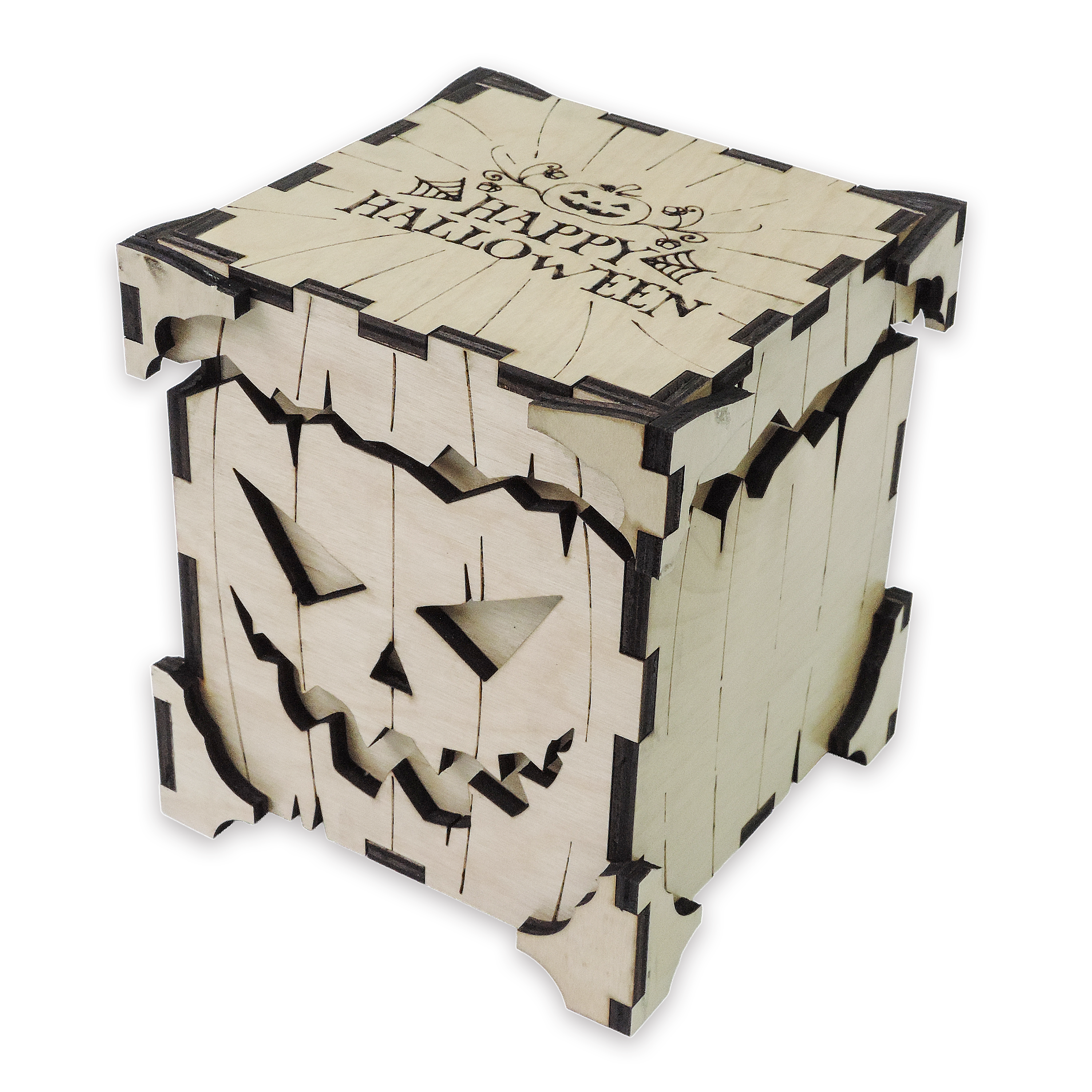 Laser-cut pumpkin candy holder, ¼ in cabinet-grade plywood