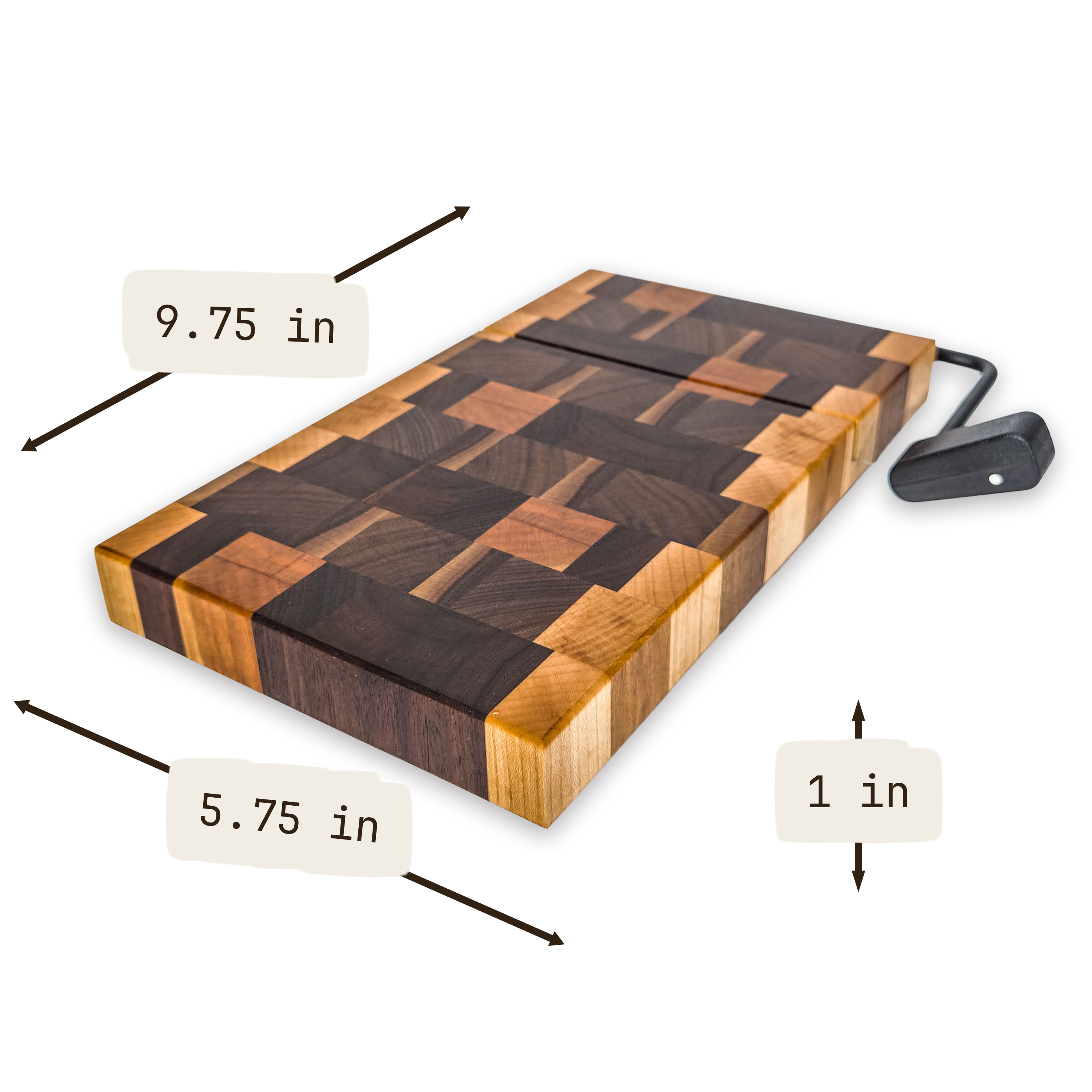 End grain maple, walnut, oak & cherry cheese slicer board with wire cutter, oiled hardwood — large, black (9.75 × 5.75 in)