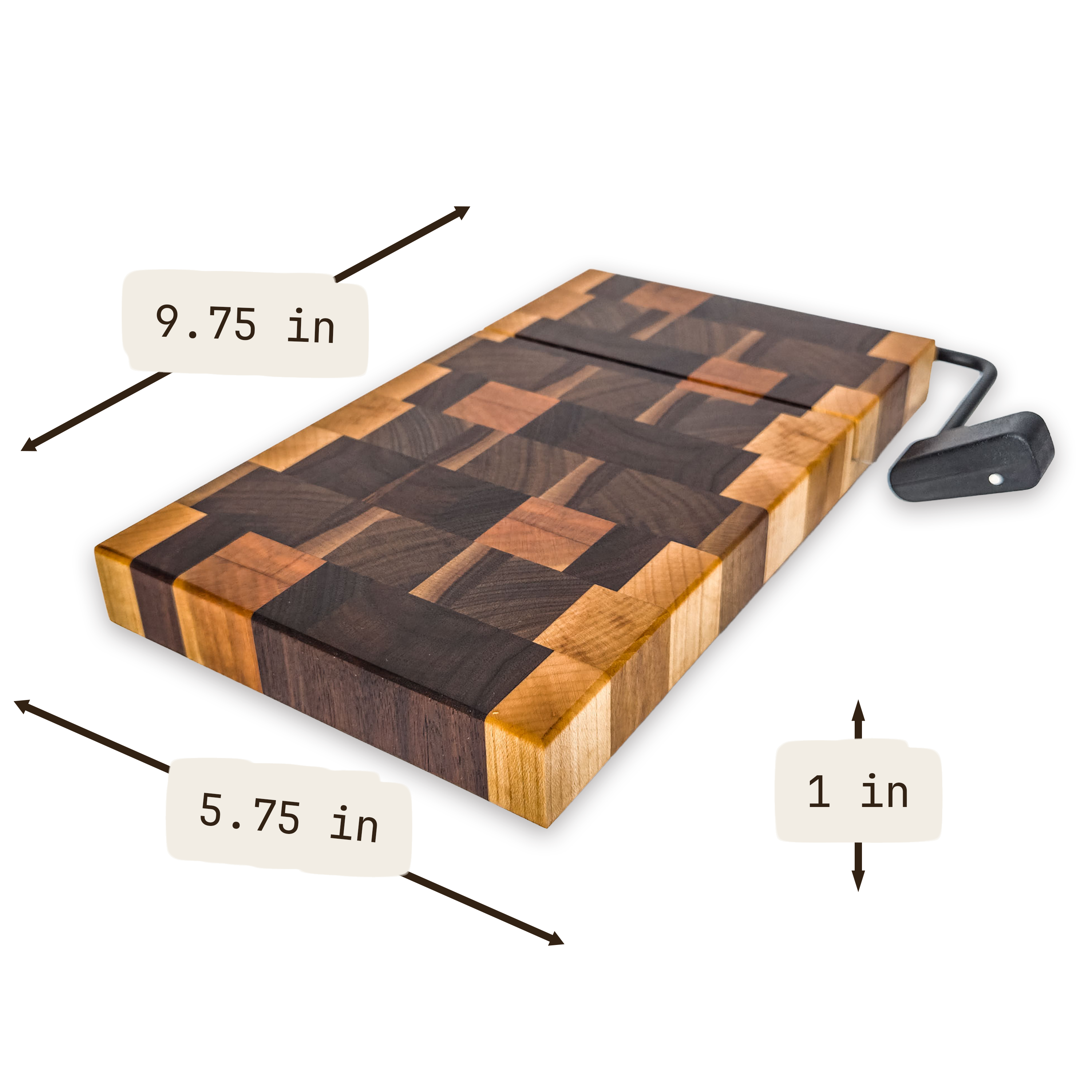 End grain maple, walnut, oak & cherry cheese slicer board with wire cutter, oiled hardwood — large, black (9.75 × 5.75 in)