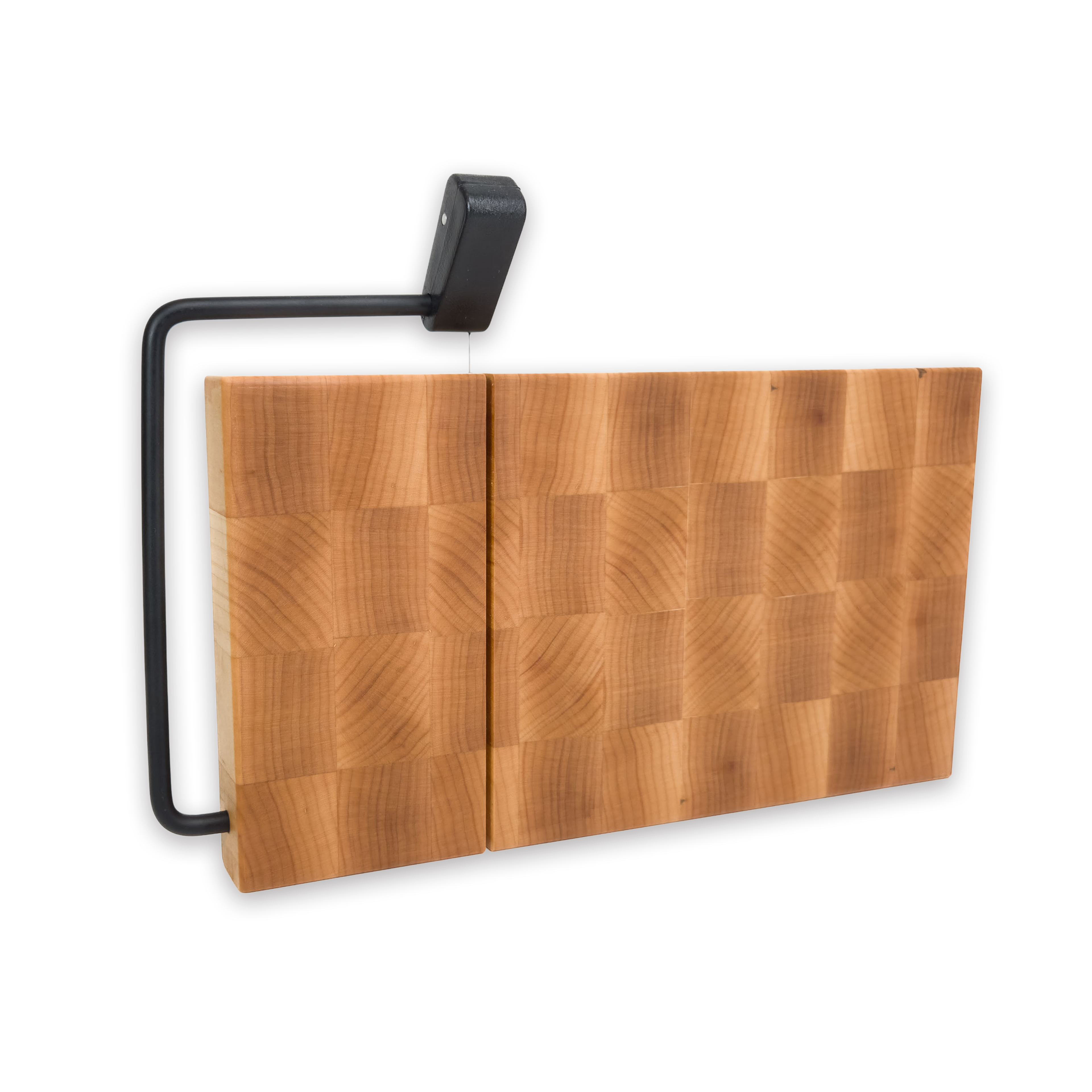 End grain maple cheese slicer board with wire cutter, oiled hardwood
