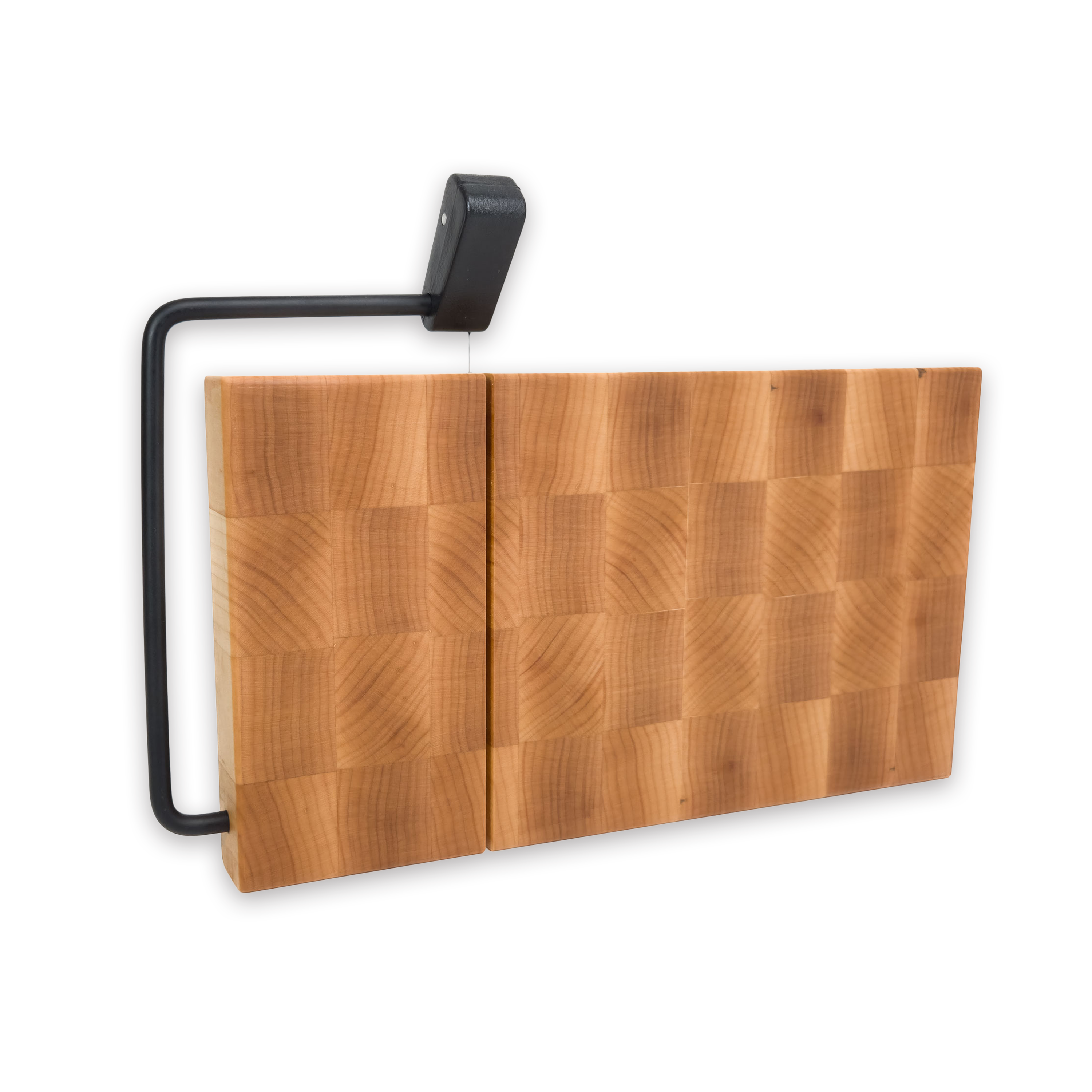 End grain maple cheese slicer board with wire cutter, oiled hardwood
