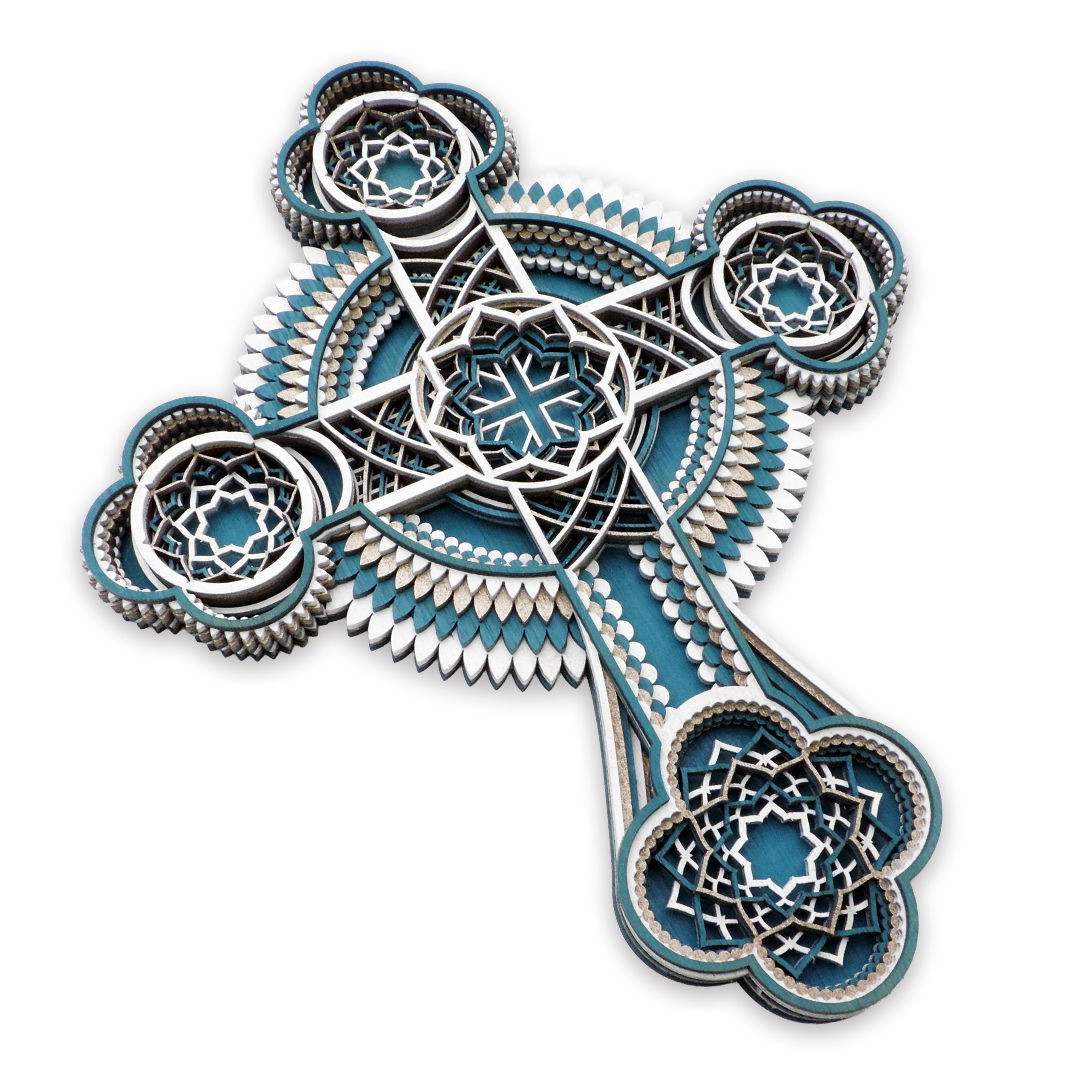 Multilayer 3D laser-cut Christian cross wall art, Baltic Birch Plywood