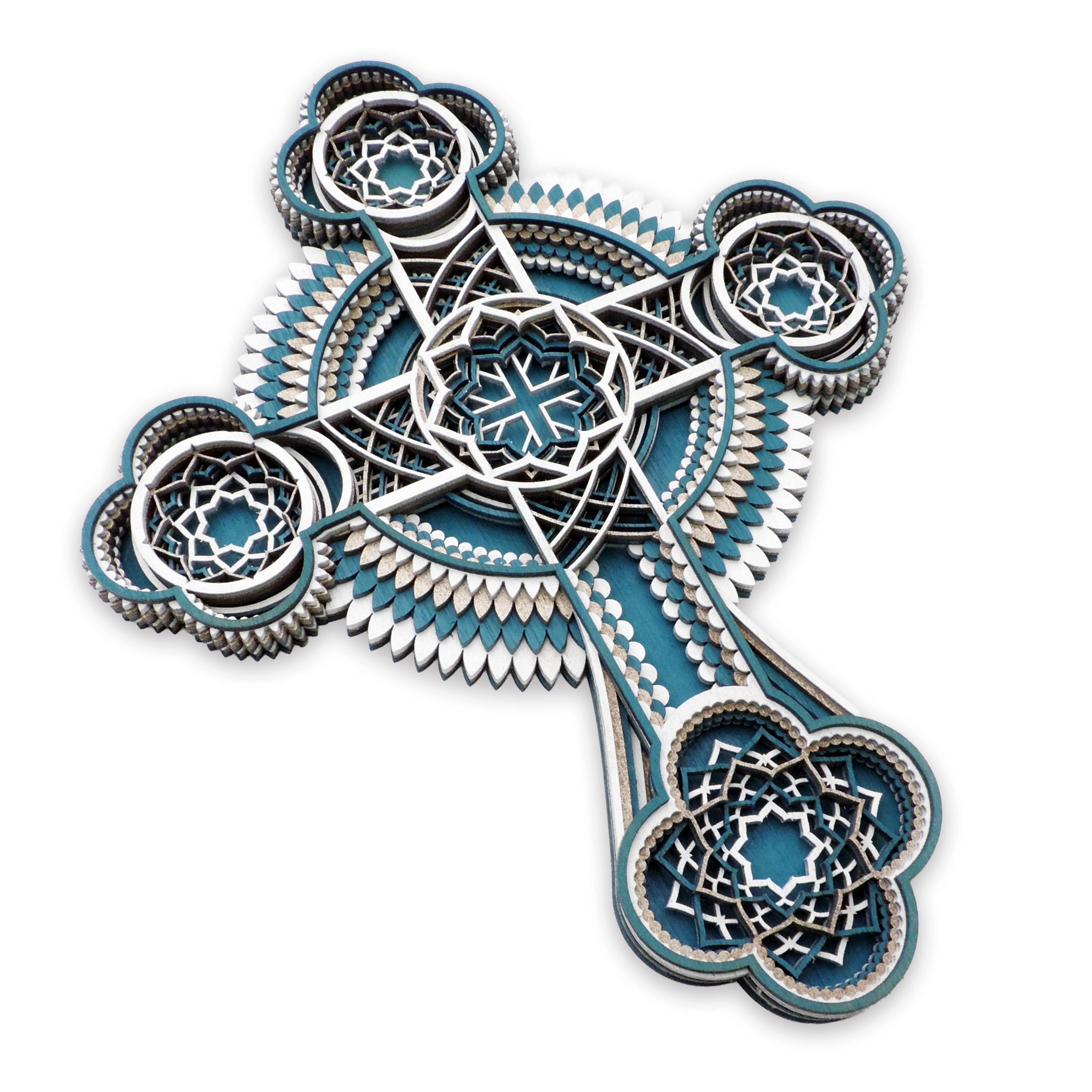Multilayer 3D laser-cut Christian cross wall art, Baltic Birch Plywood