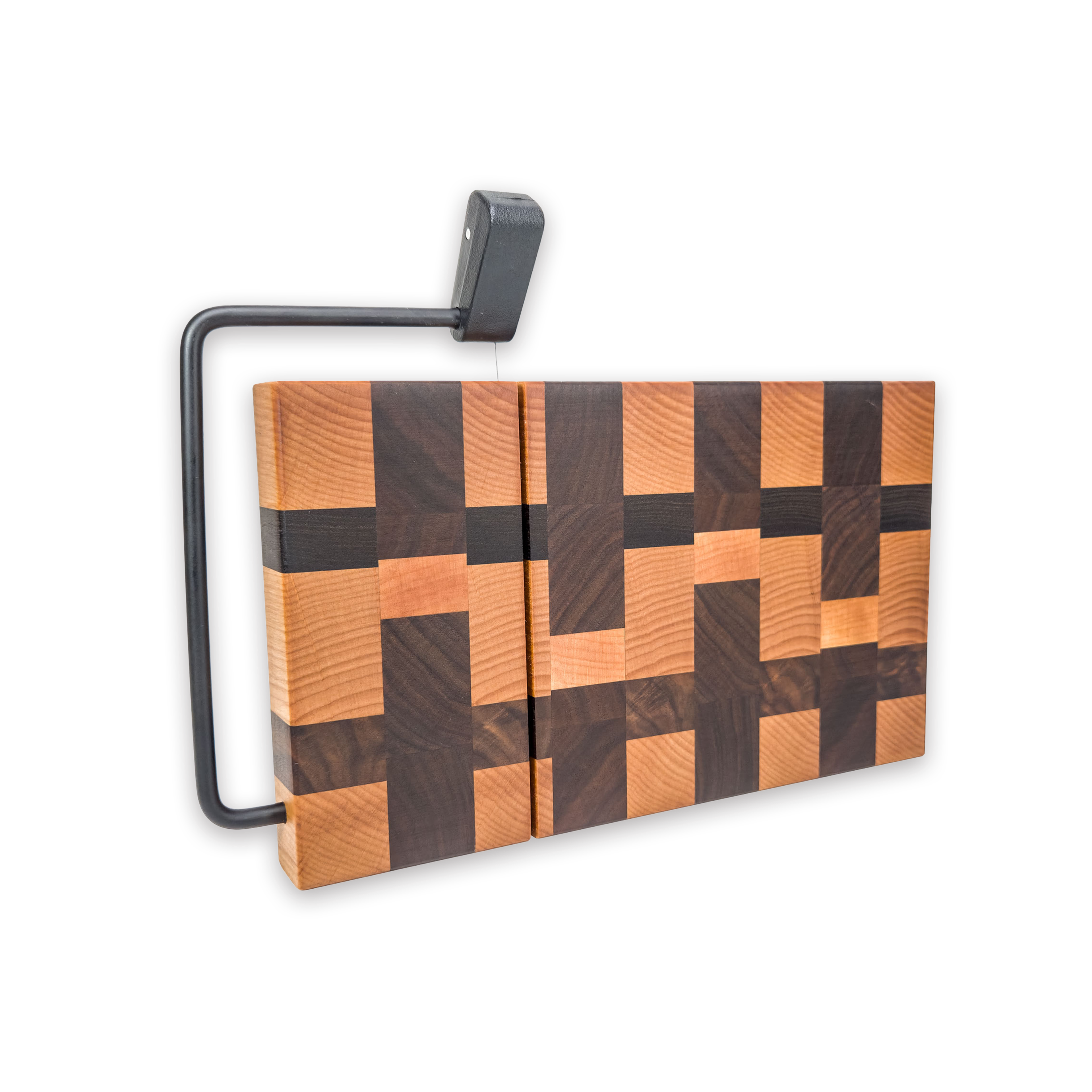 End grain maple & walnut cheese slicer board with wire cutter, oiled hardwood