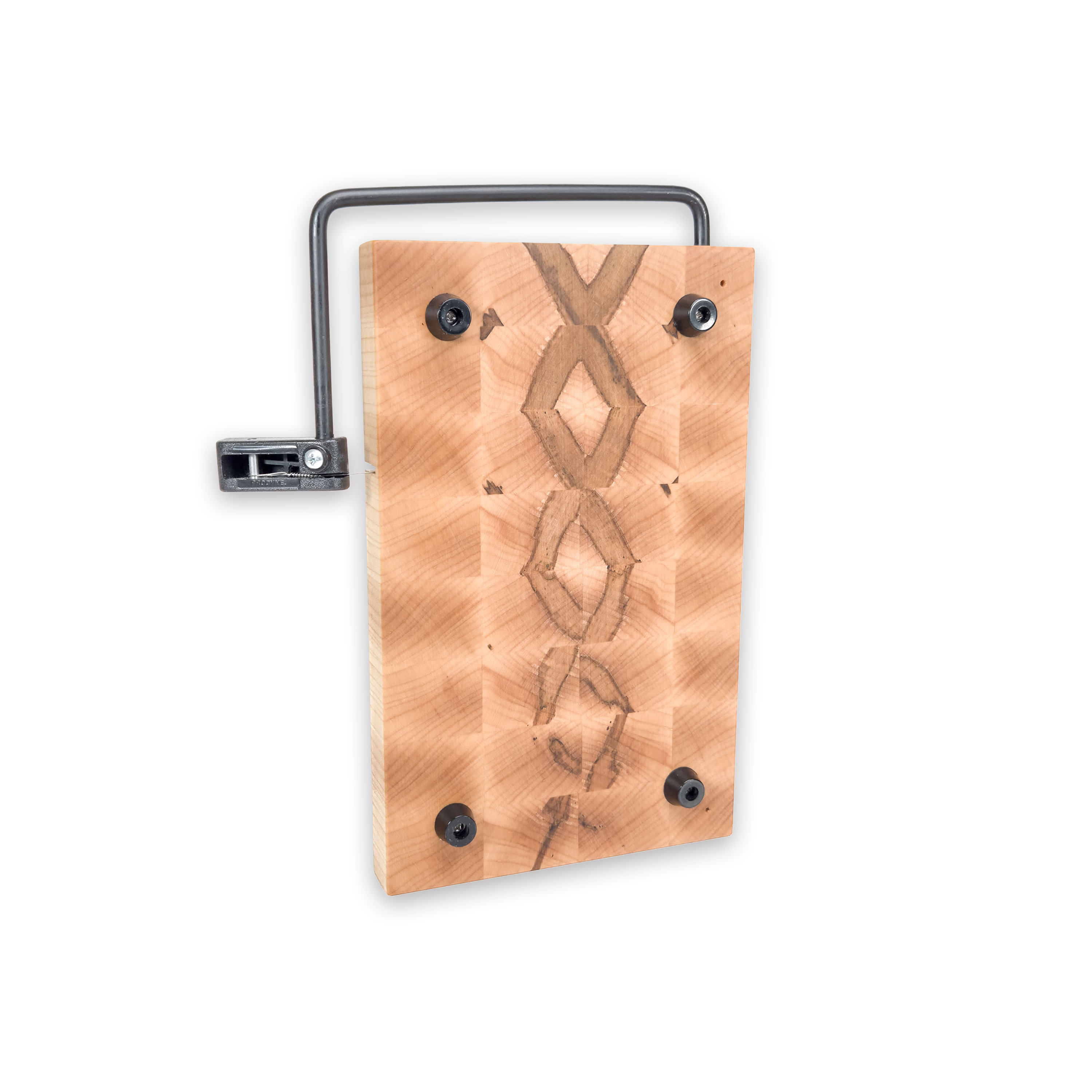 End grain spalted maple cheese slicer board with wire cutter, oiled hardwood