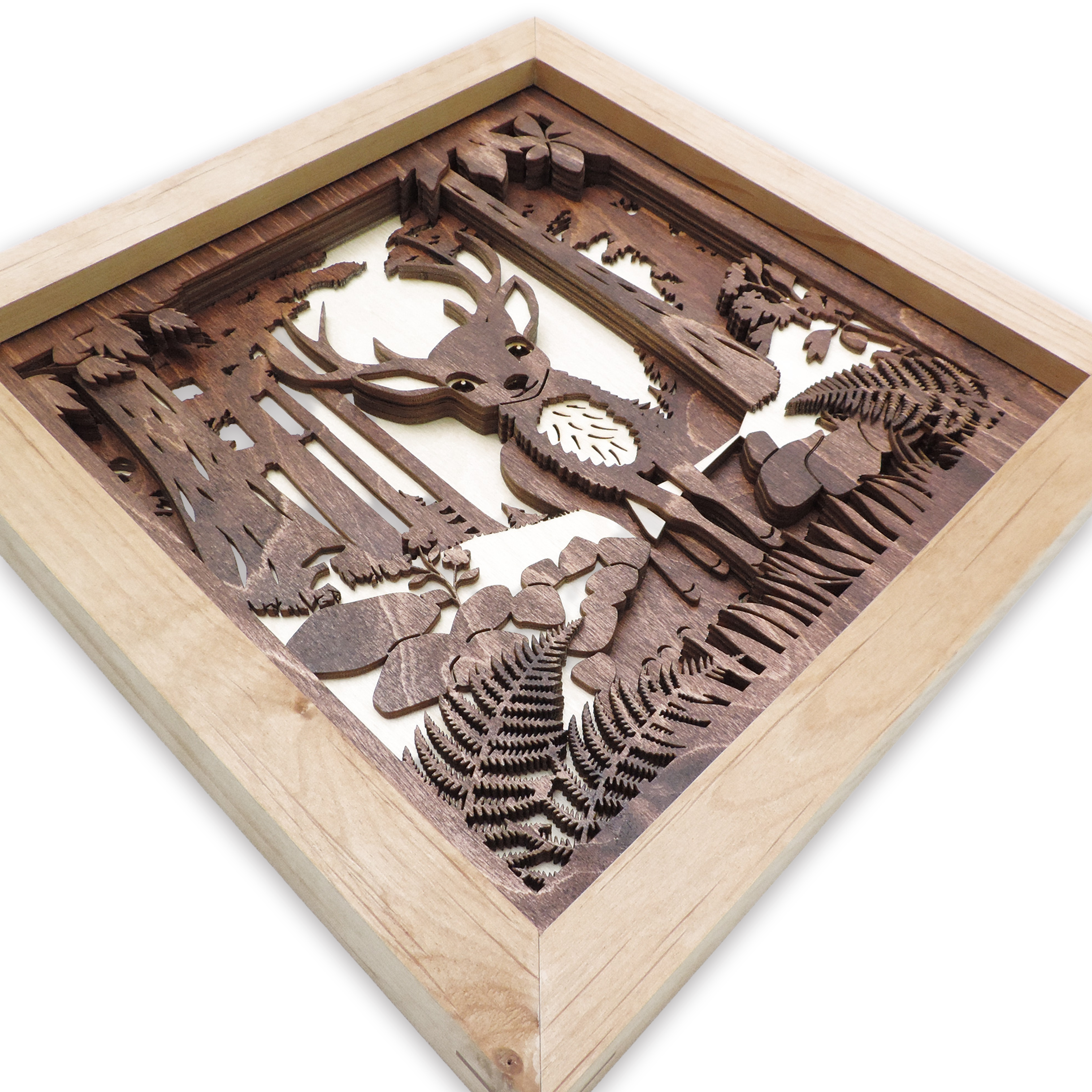 Multilayer 3D laser-cut baby deer wall art, Baltic Birch Plywood
