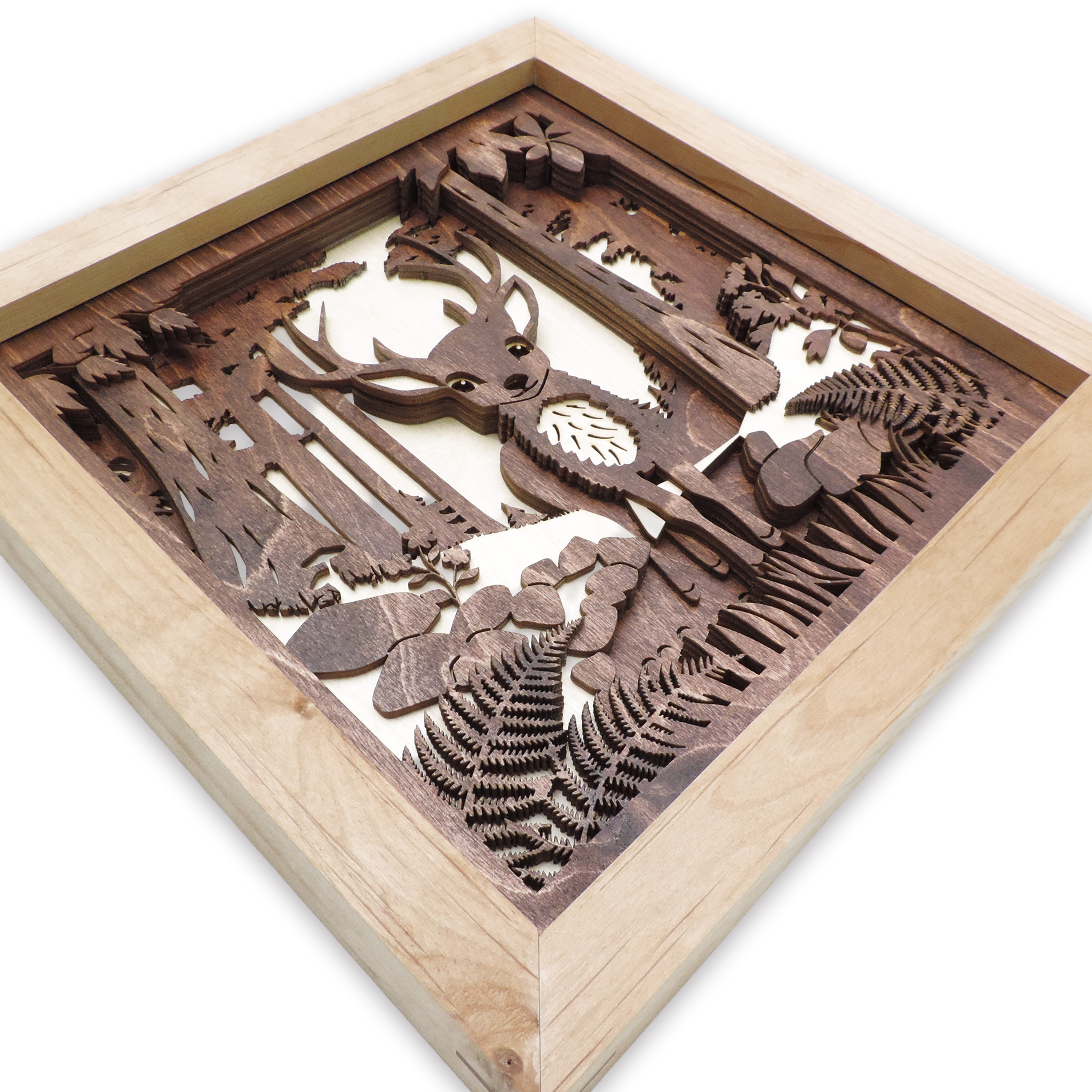 Multilayer 3D laser-cut baby deer wall art, Baltic Birch Plywood