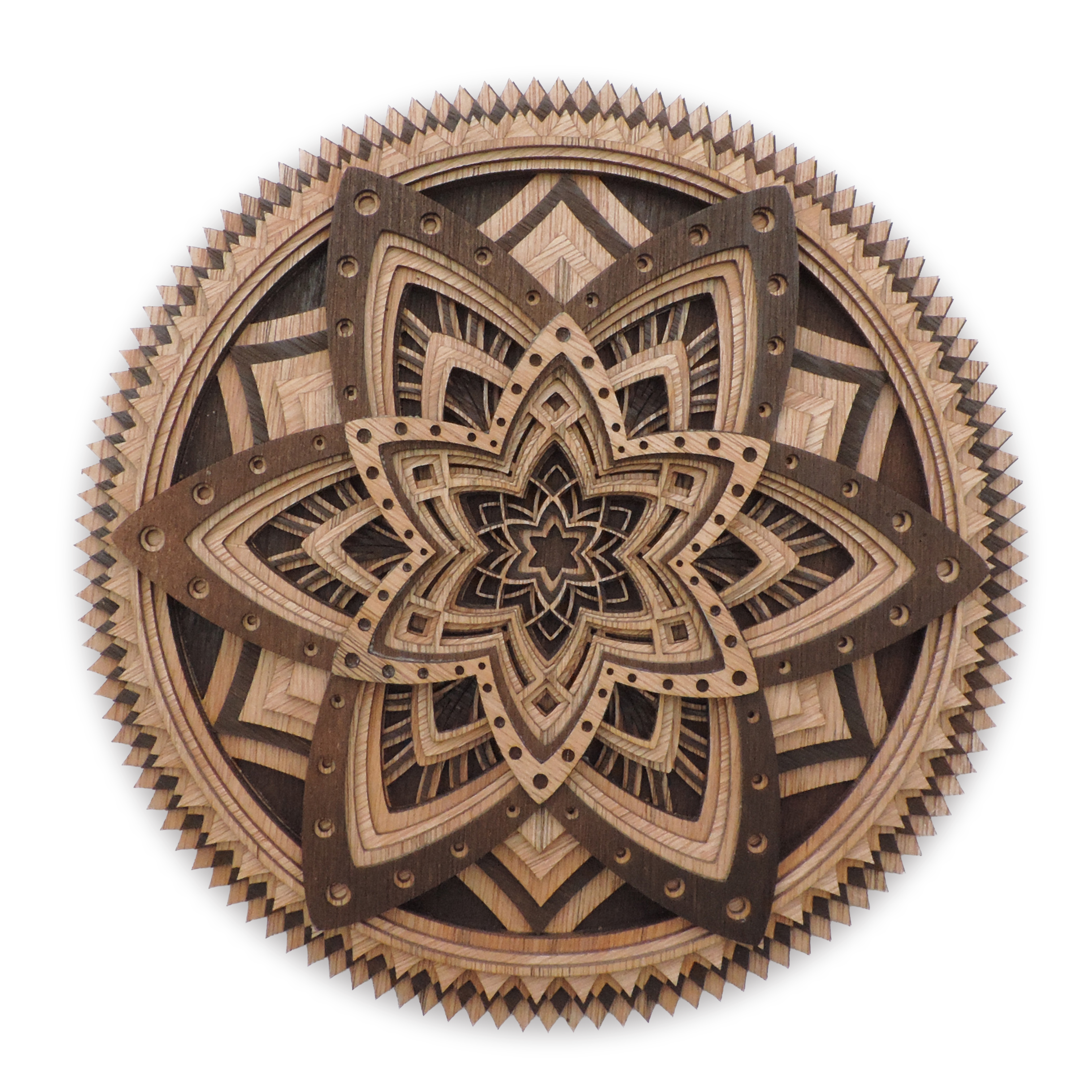 Multilayer 3D laser-cut mandala wall art, Baltic Birch Plywood