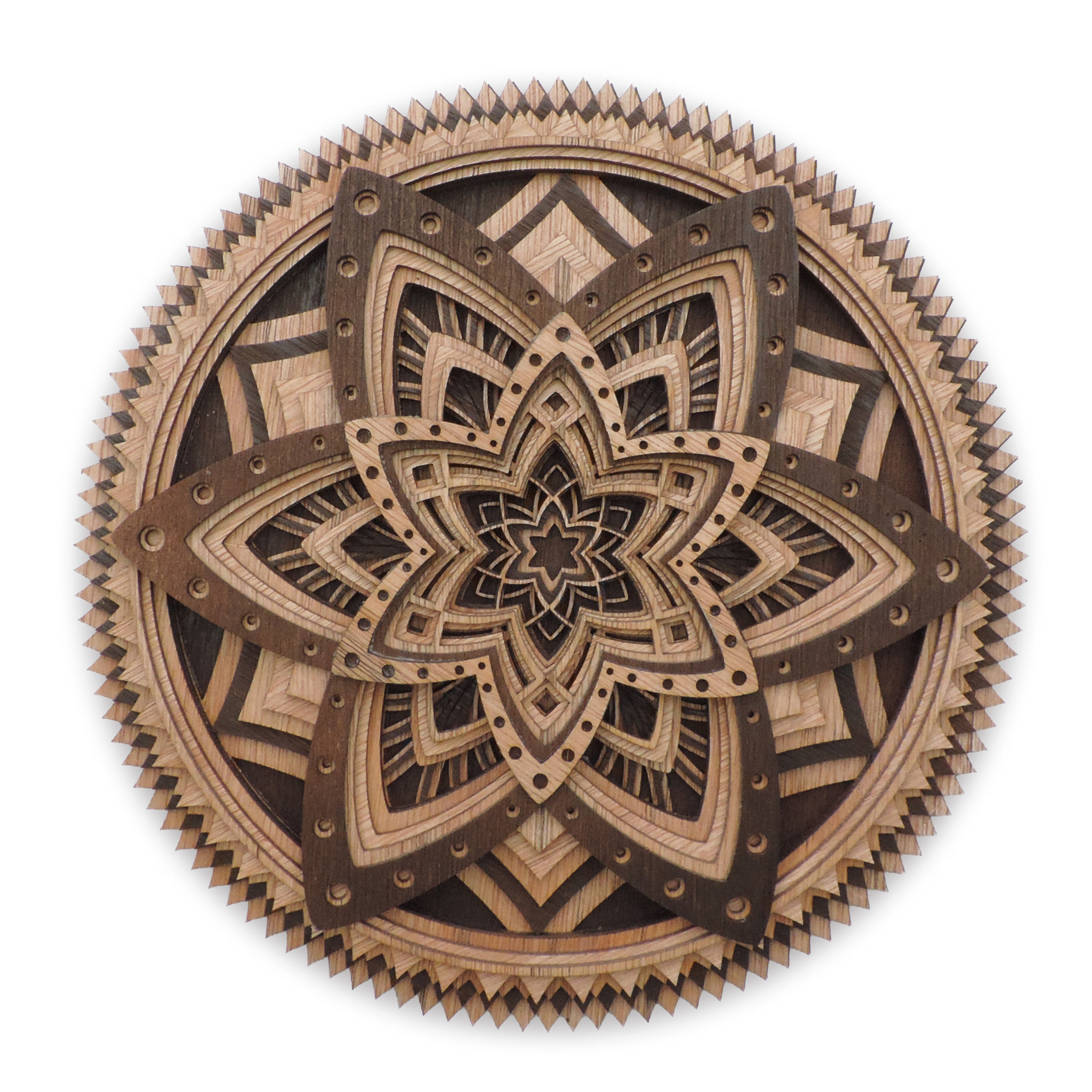 Multilayer 3D laser-cut mandala wall art, Baltic Birch Plywood