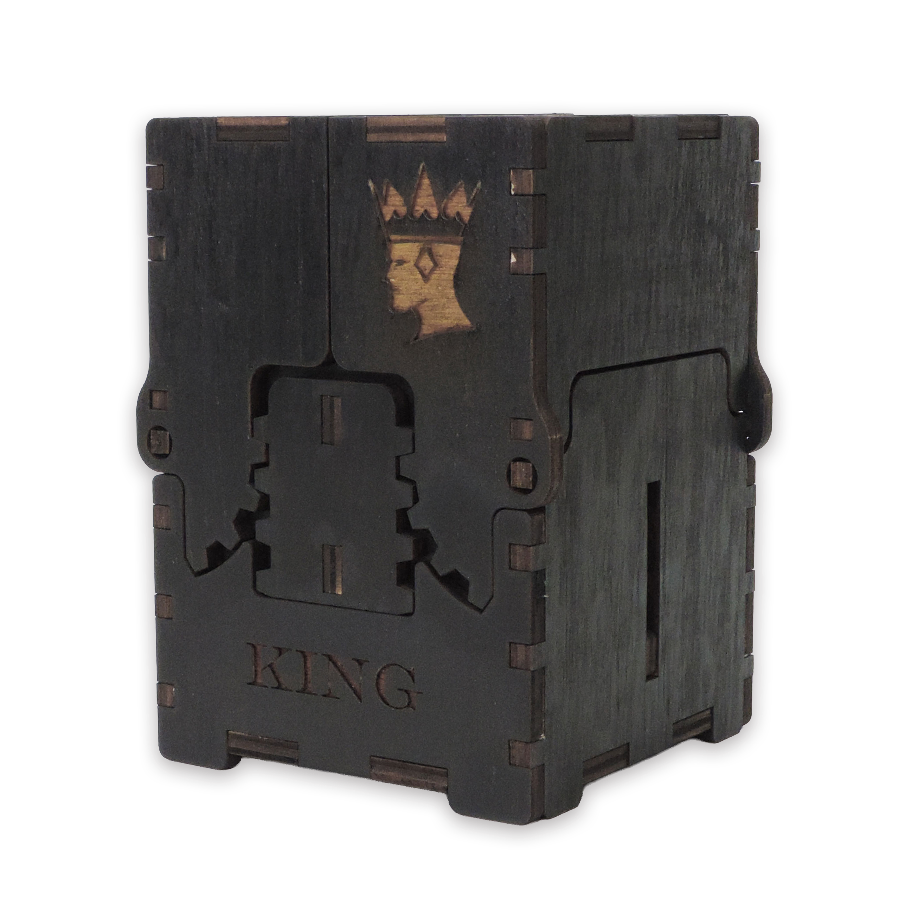 Laser-cut king diamond box, black-painted birch plywood