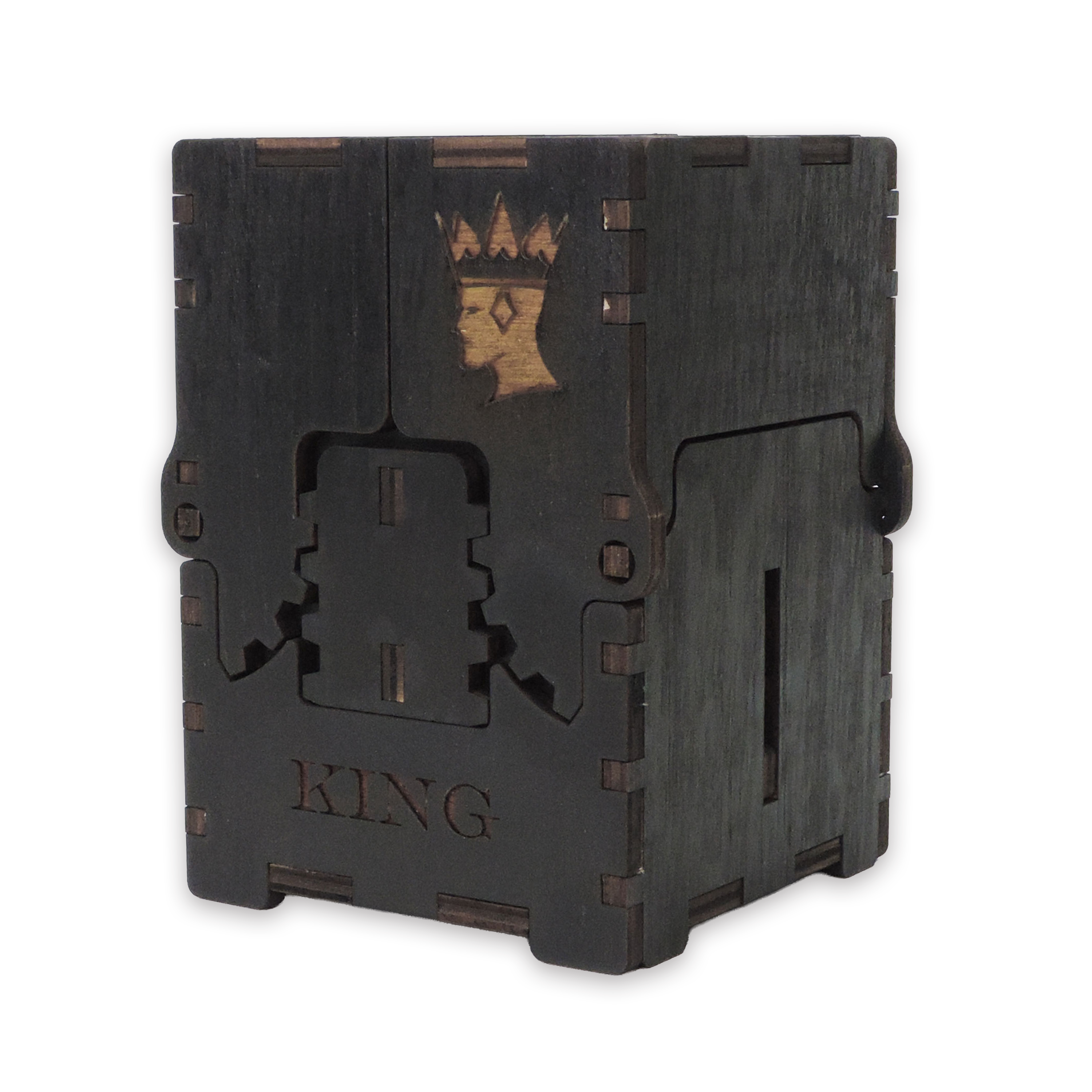Laser-cut king diamond box, black-painted birch plywood