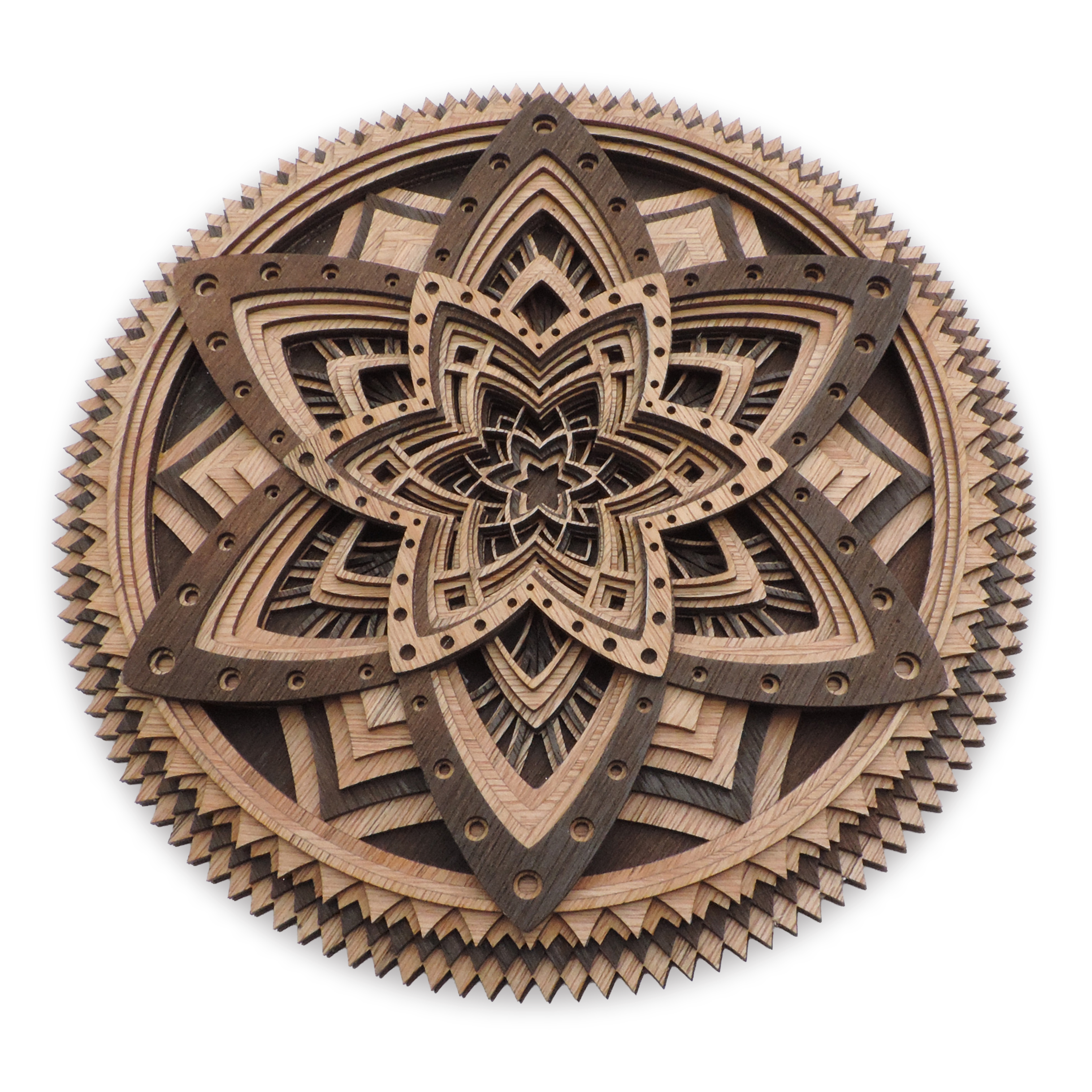 Multilayer 3D laser-cut mandala wall art, Baltic Birch Plywood