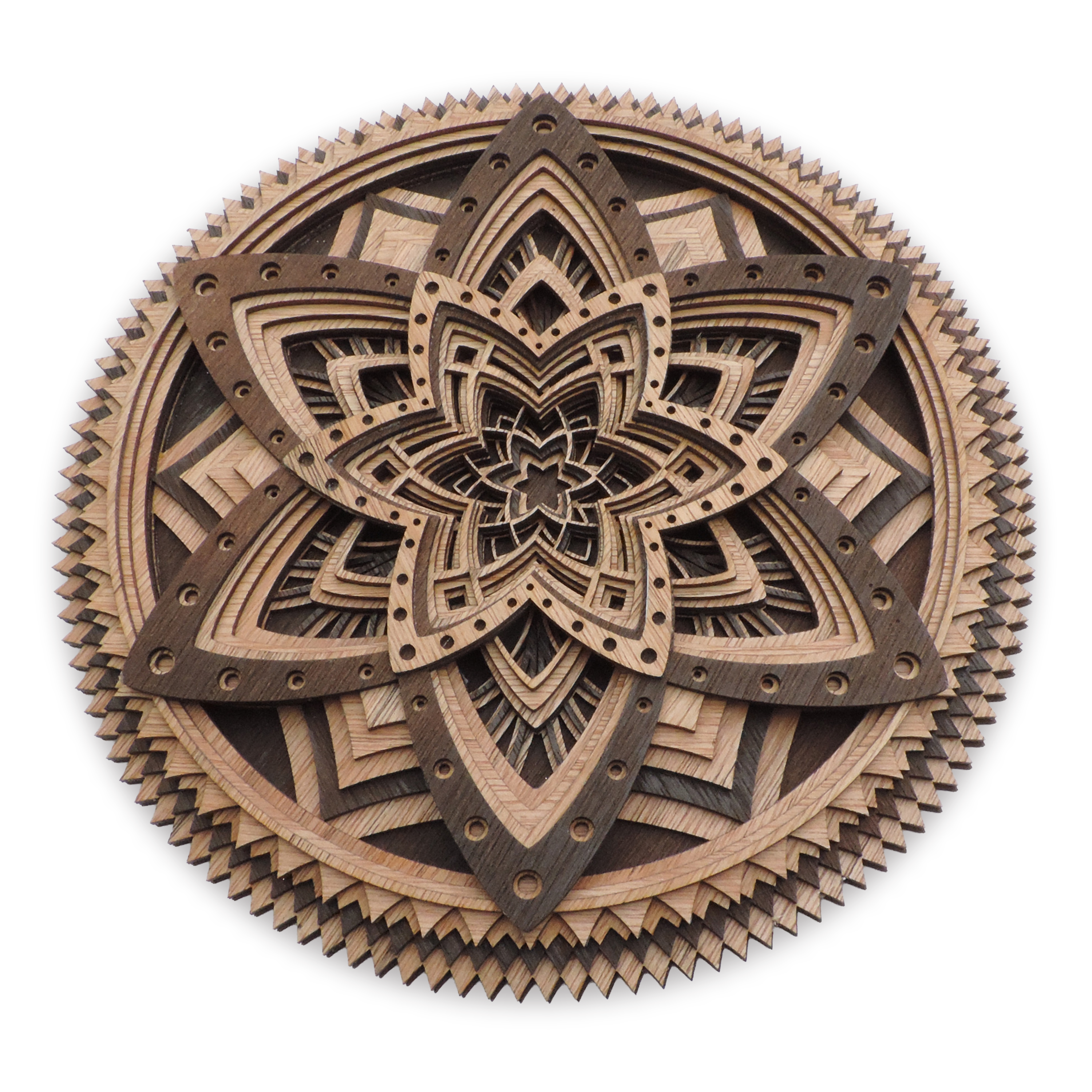 Multilayer 3D laser-cut mandala wall art, Baltic Birch Plywood