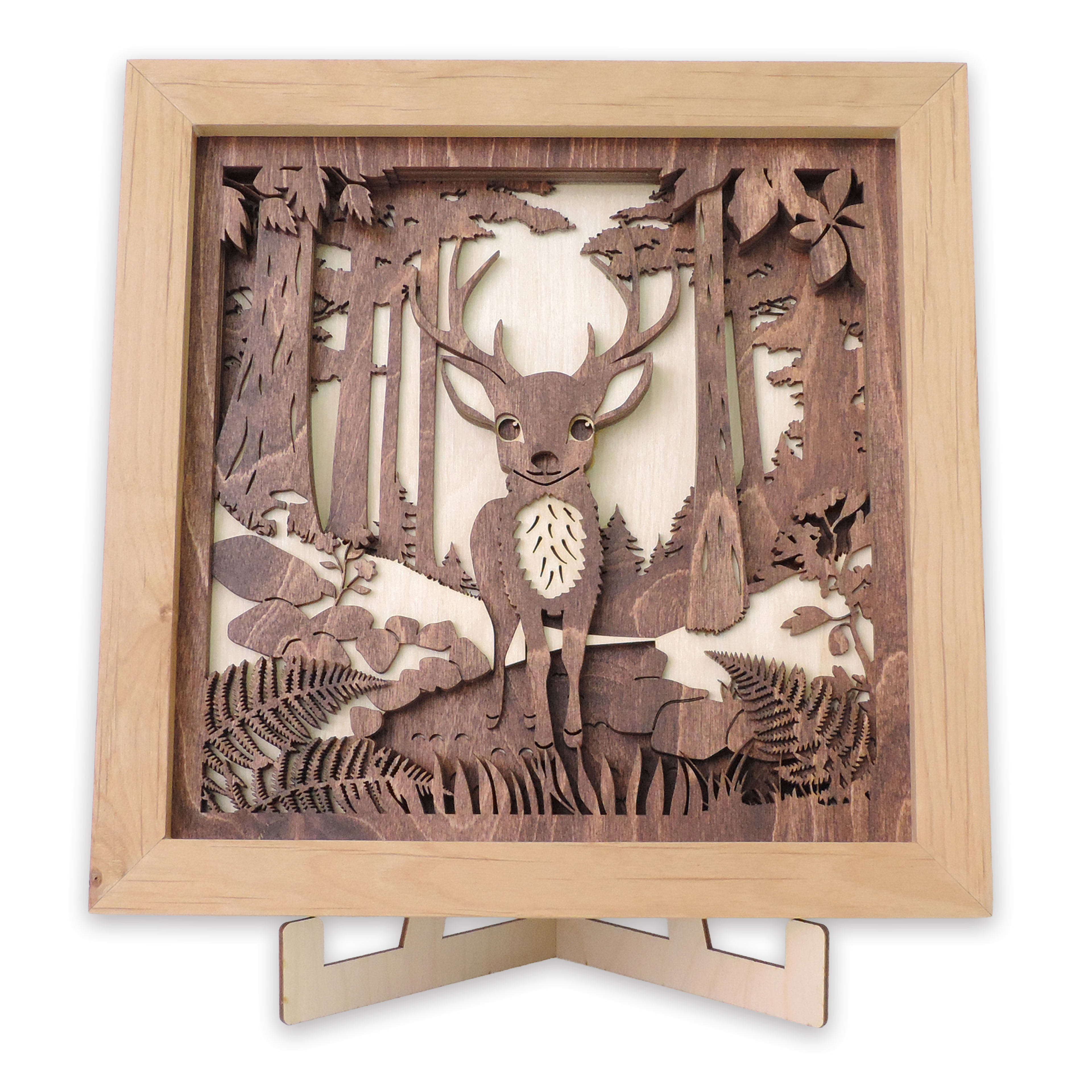 Multilayer 3D laser-cut baby deer wall art, Baltic Birch Plywood
