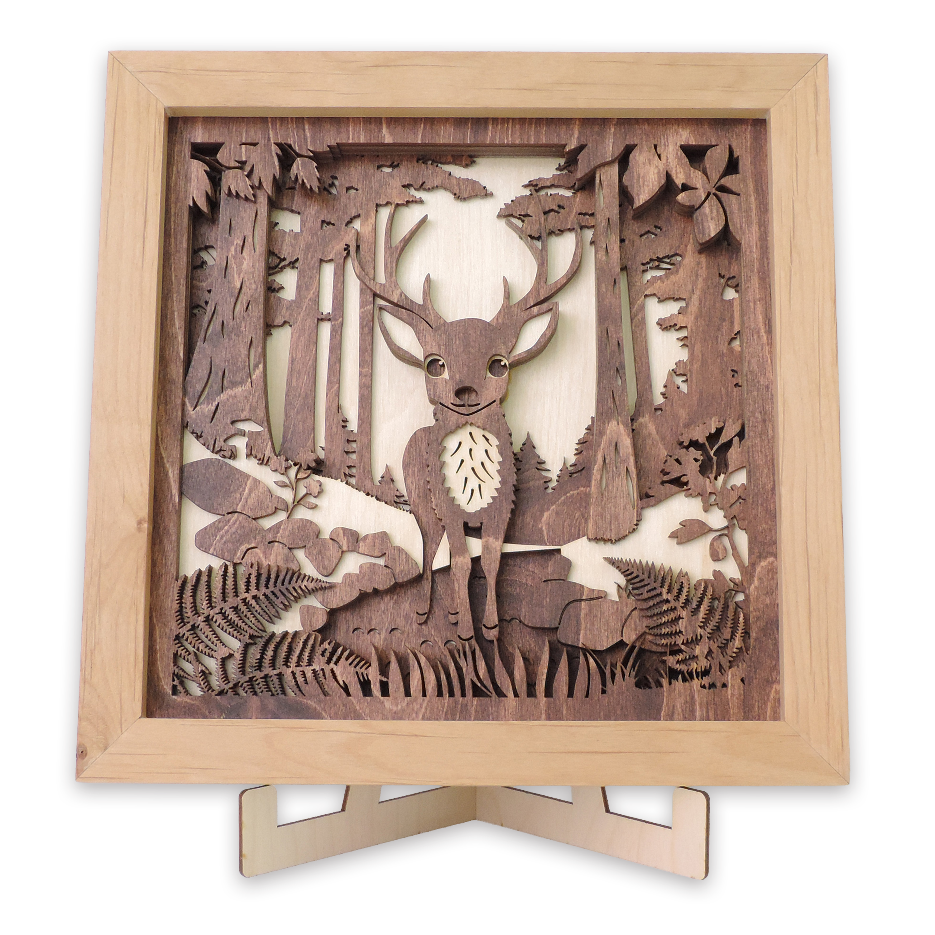 Multilayer 3D laser-cut baby deer wall art, Baltic Birch Plywood
